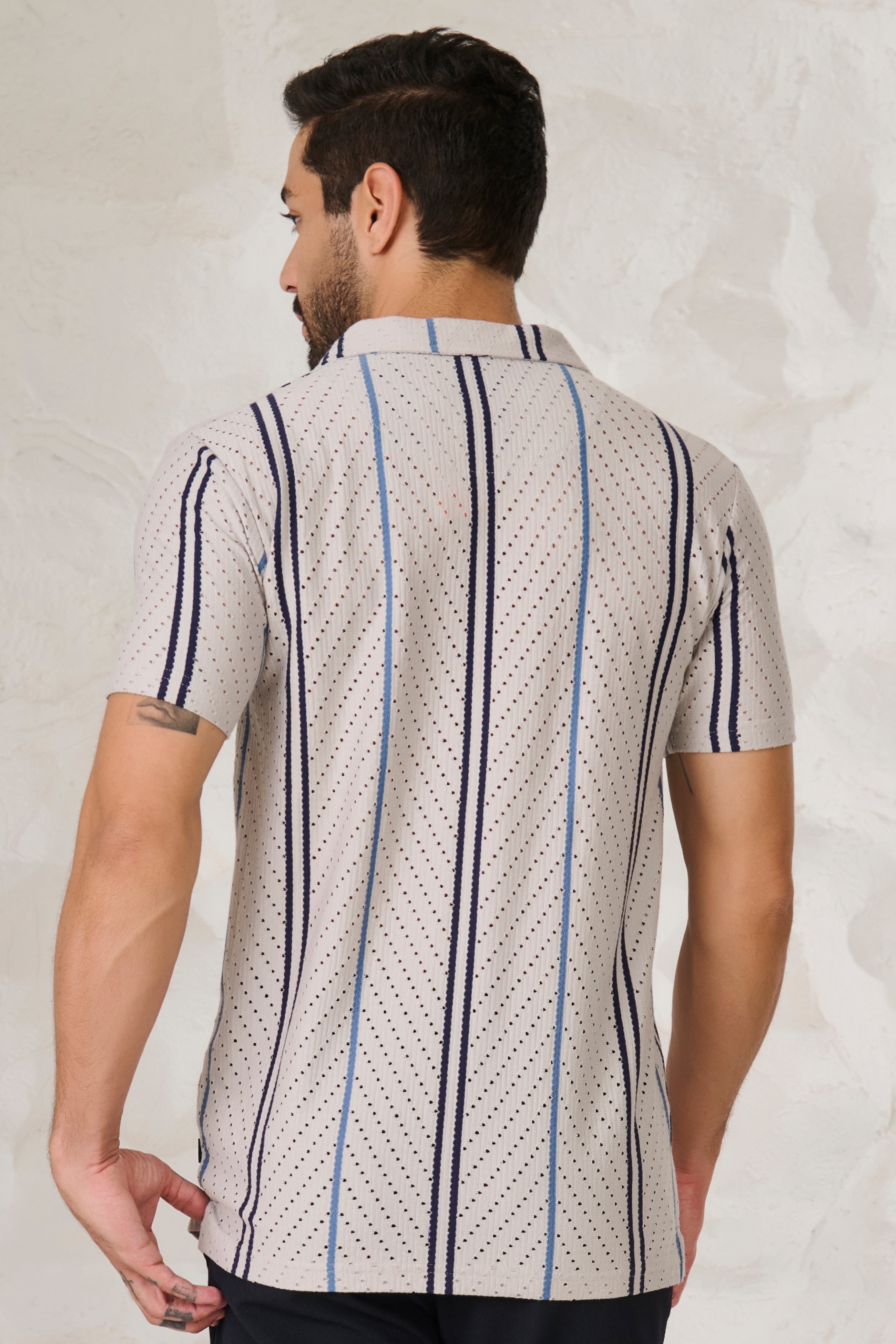 Buy Herringbone Air Vents Cuban Shirt - Gray Online Shopping view 4