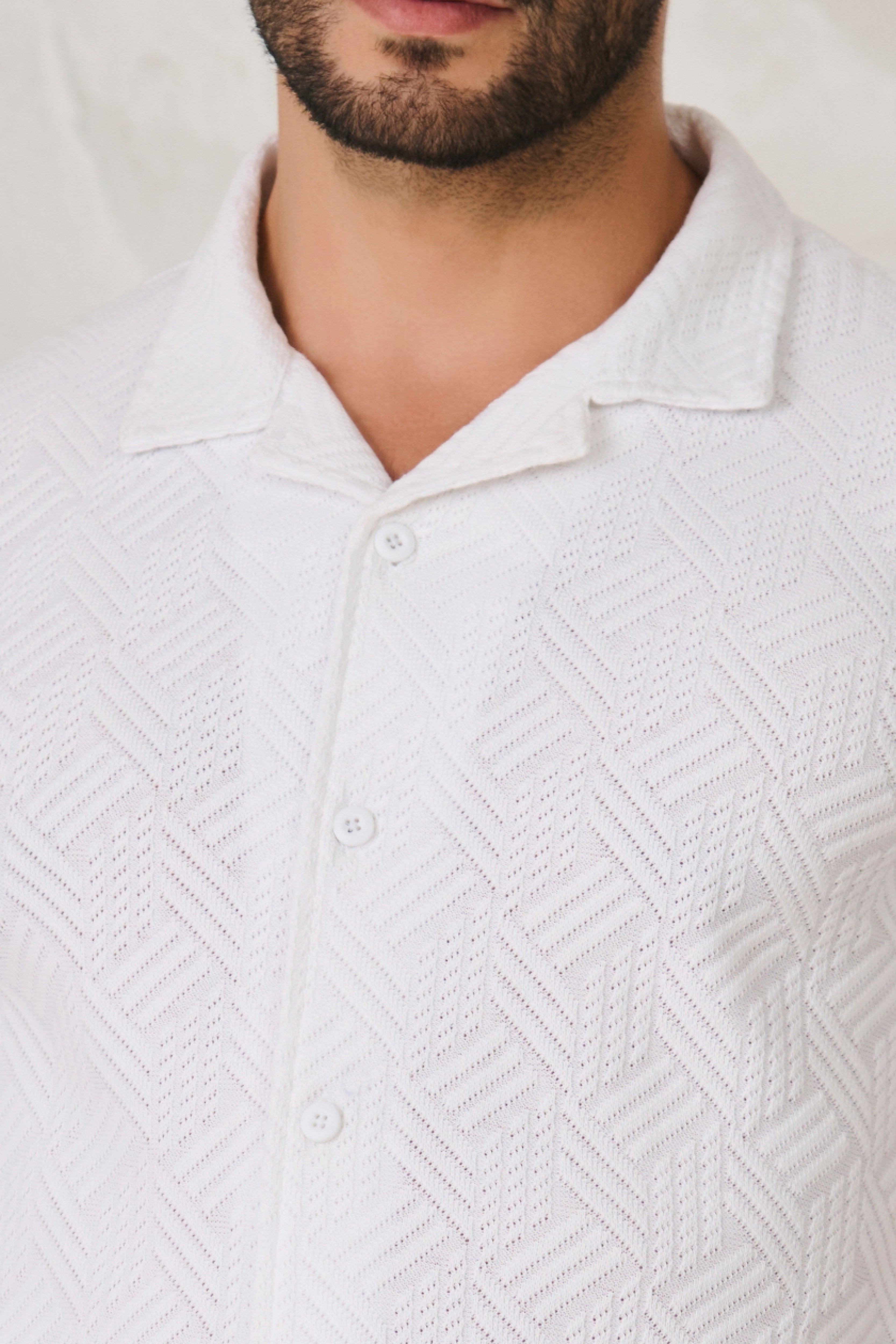 Buy Tile Textured Cuban Shirt - White Online Shopping view 3