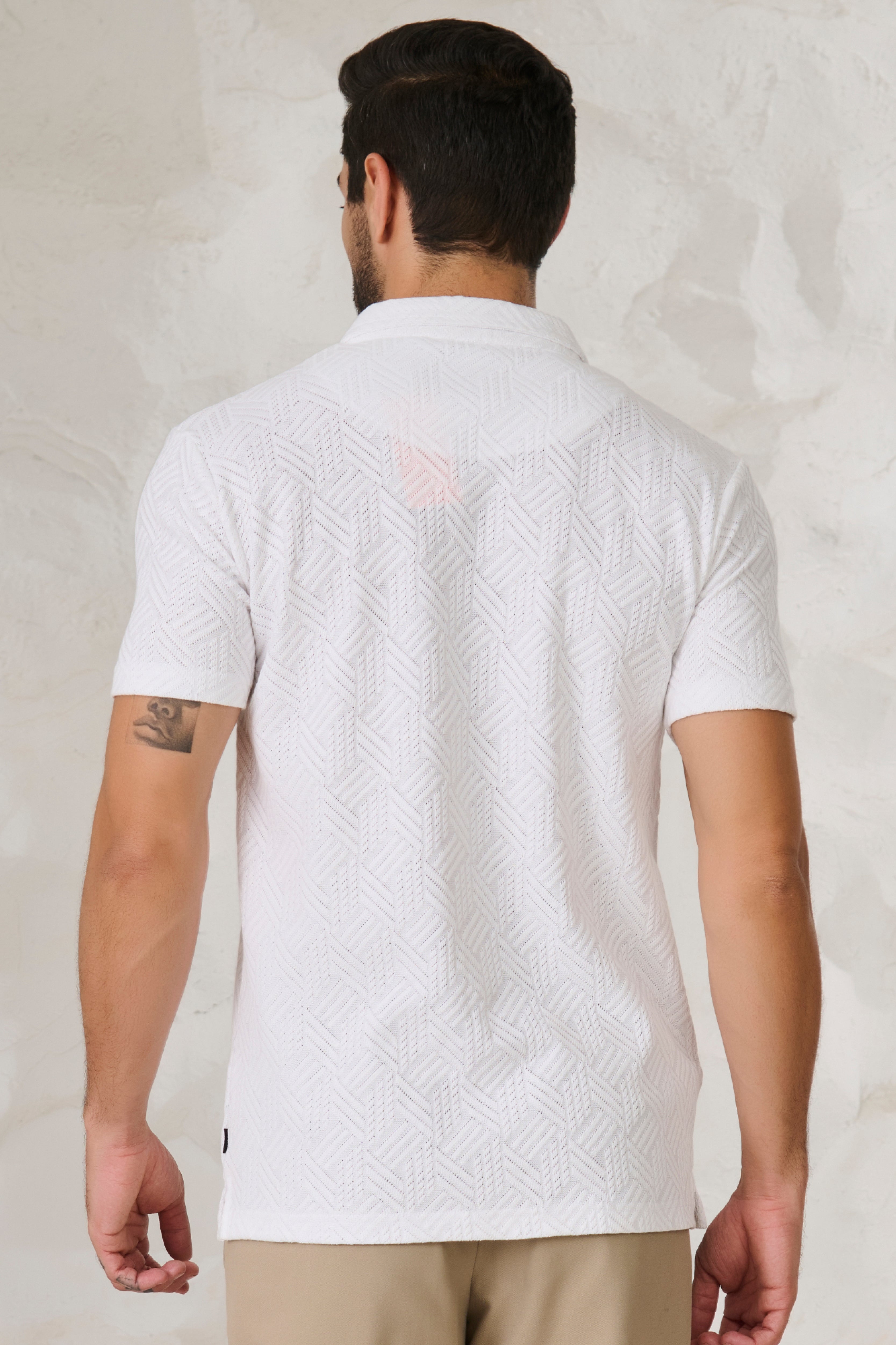 Buy Tile Textured Cuban Shirt - White Online Shopping view 4