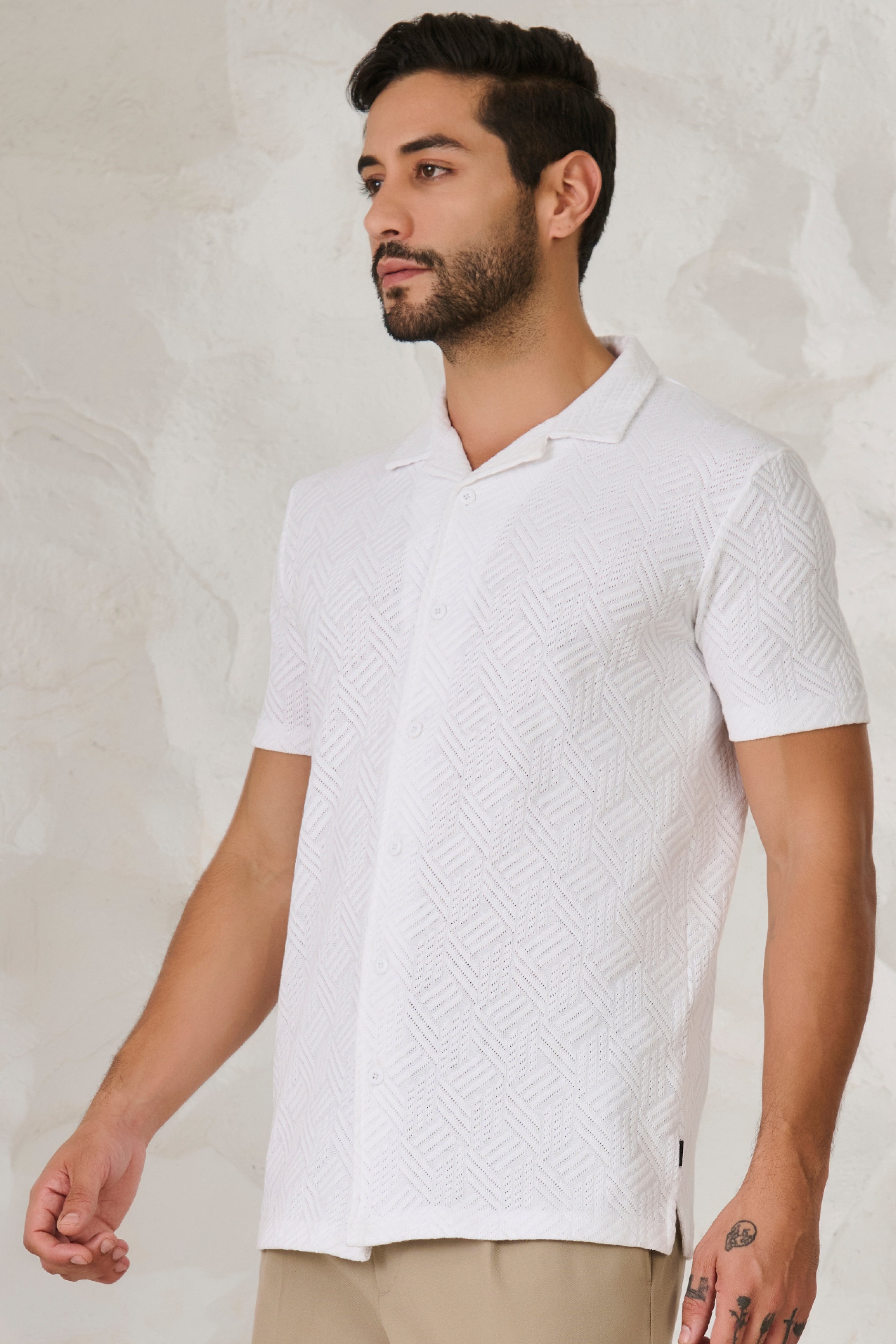 Buy Tile Textured Cuban Shirt - White Online Shopping view 2