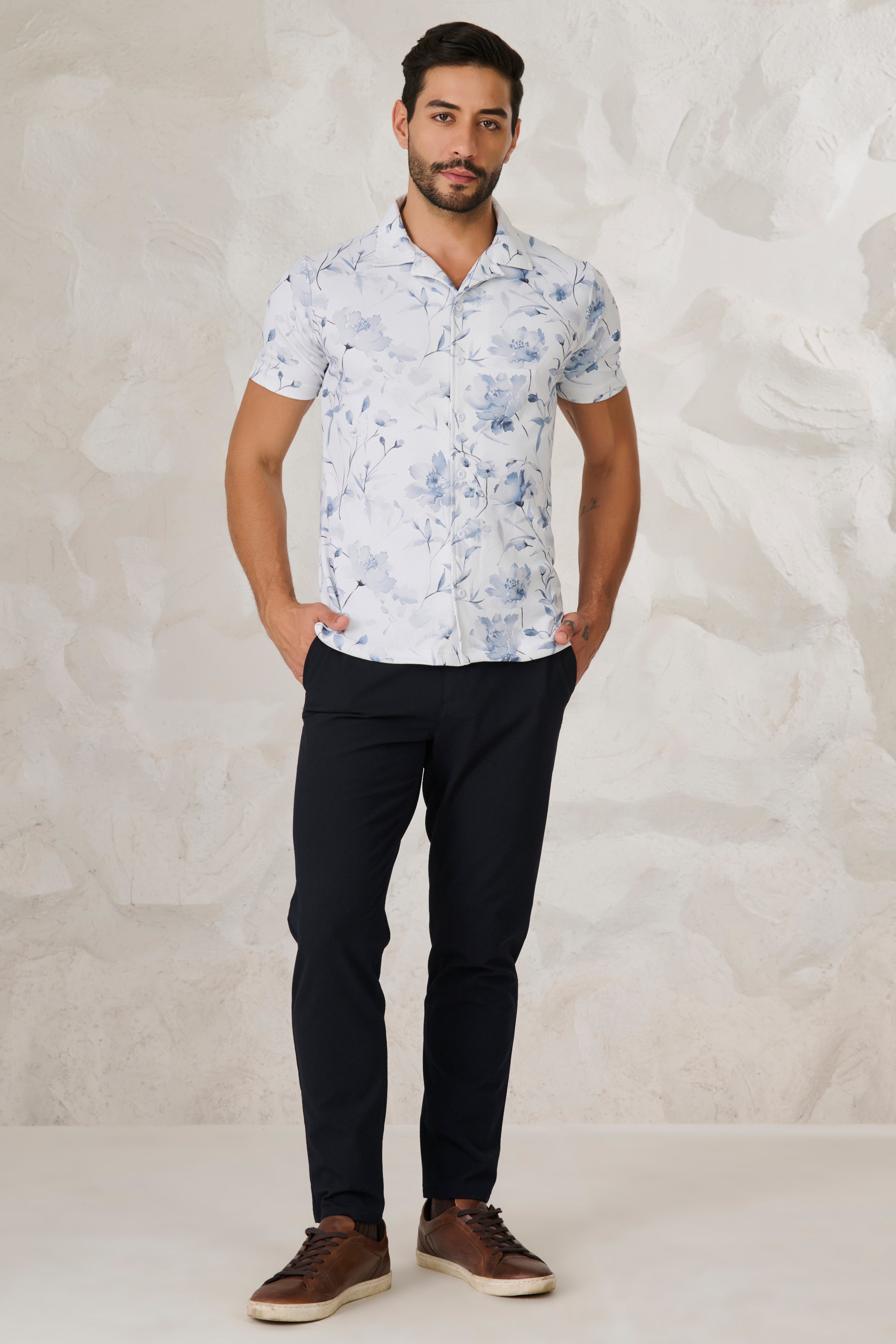 Buy Water Lilies Cuban Shirt - Sky Online Shopping view 5