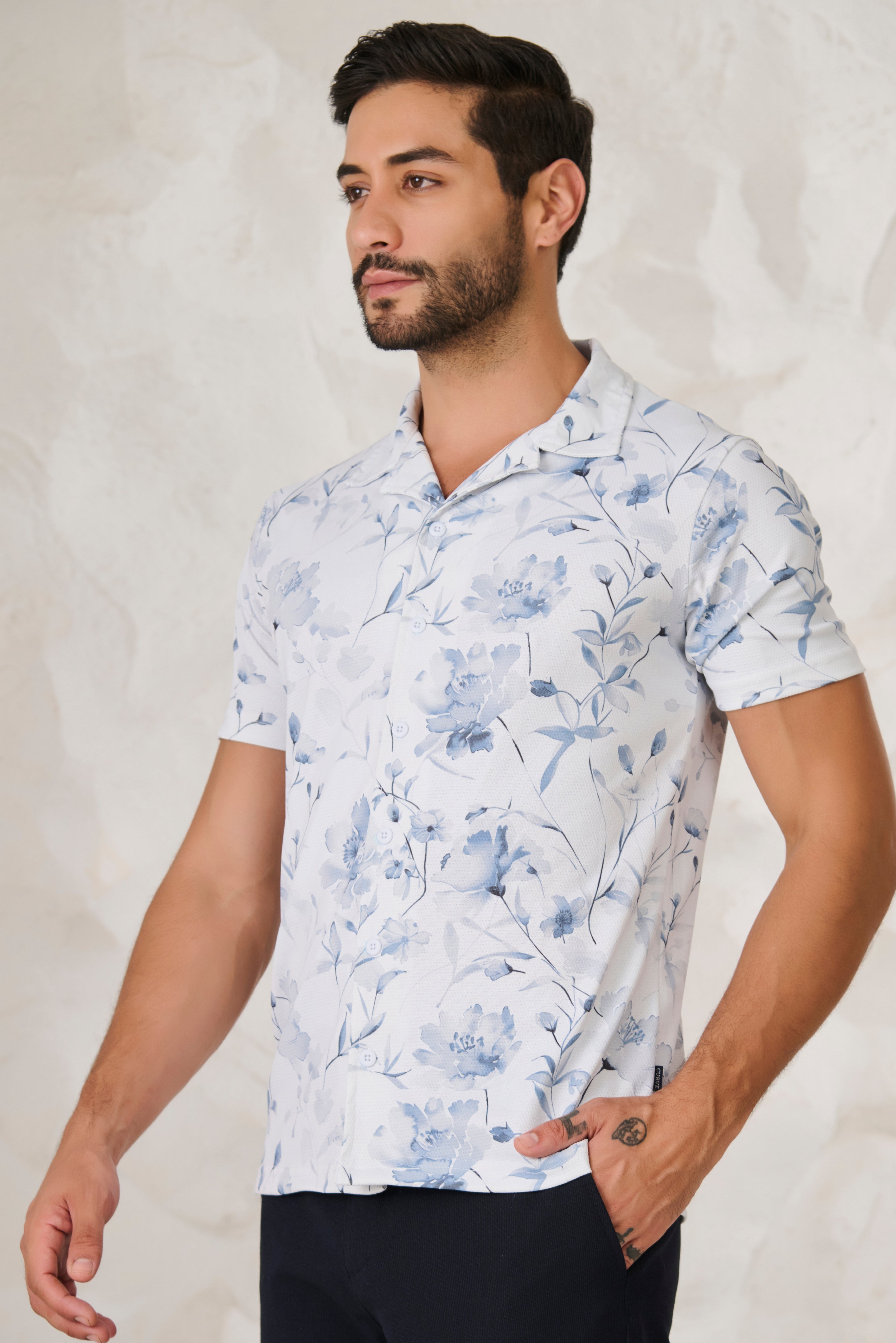 Buy Water Lilies Cuban Shirt - Sky Online Shopping view 2