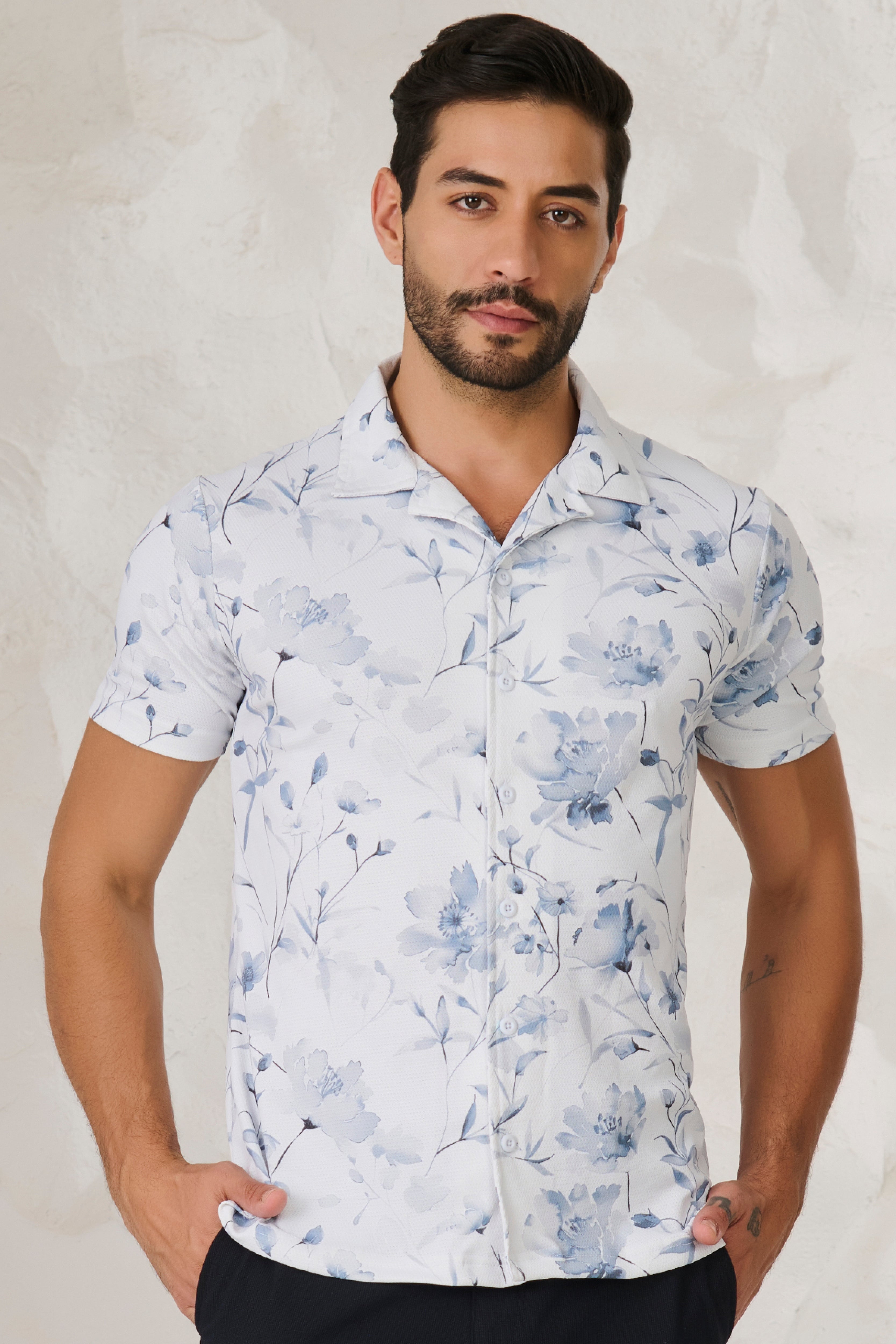 Buy Water Lilies Cuban Shirt - Sky Online Shopping view 1