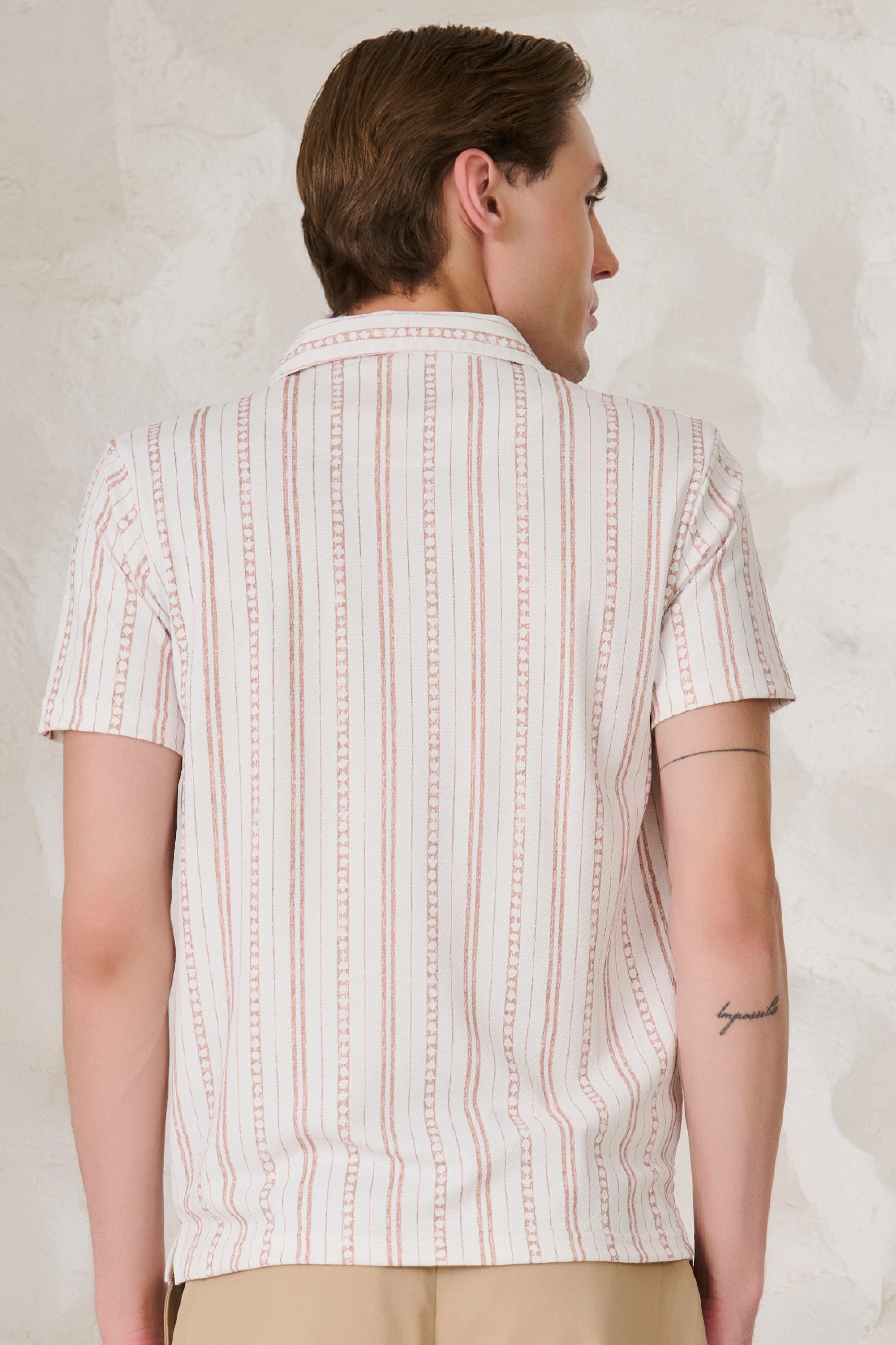 Buy Indian Stripe Cuban Shirt - Khaki Online Shopping view 4