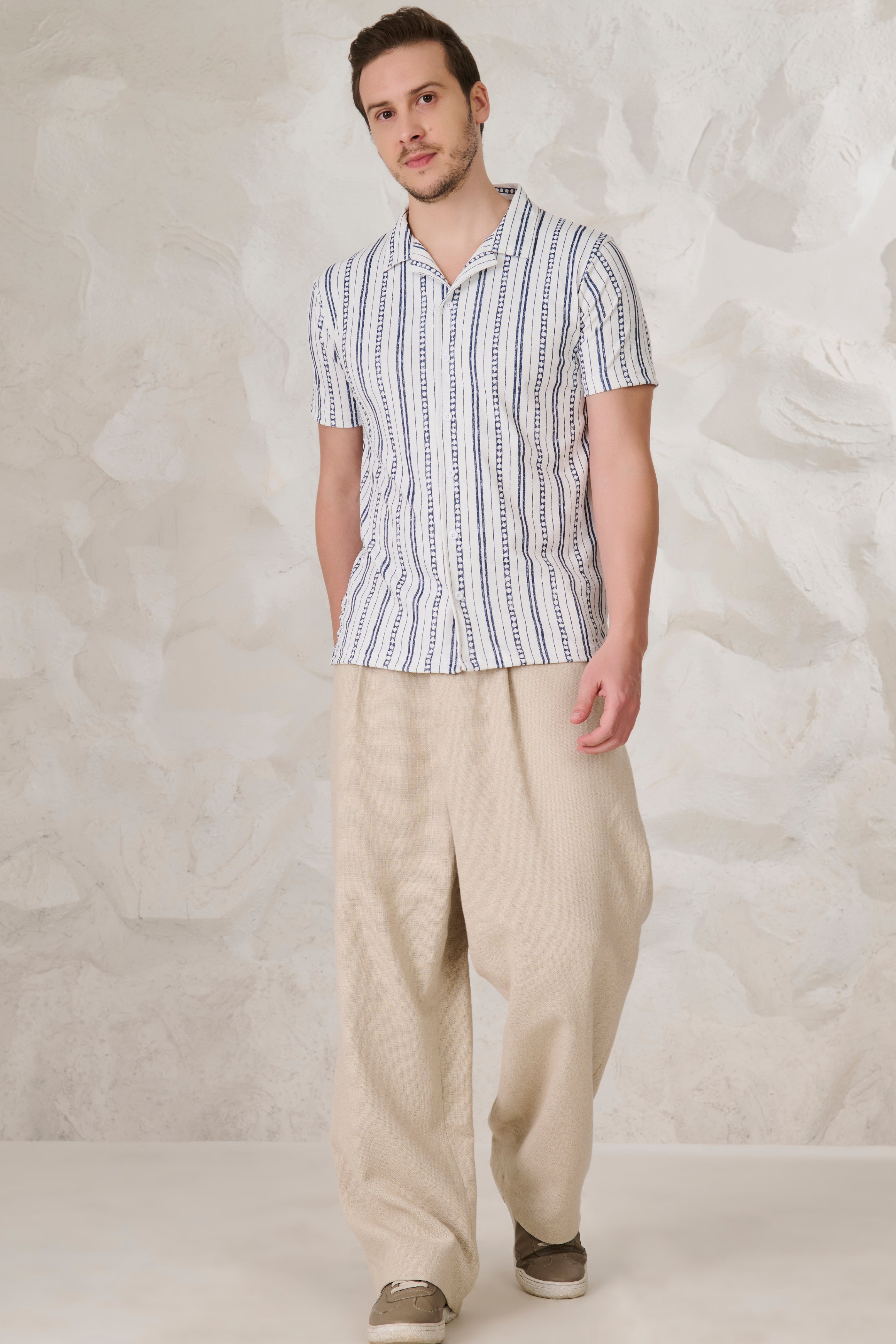 Buy Indian Stripe Cuban Shirt - Blue Online Shopping view 5