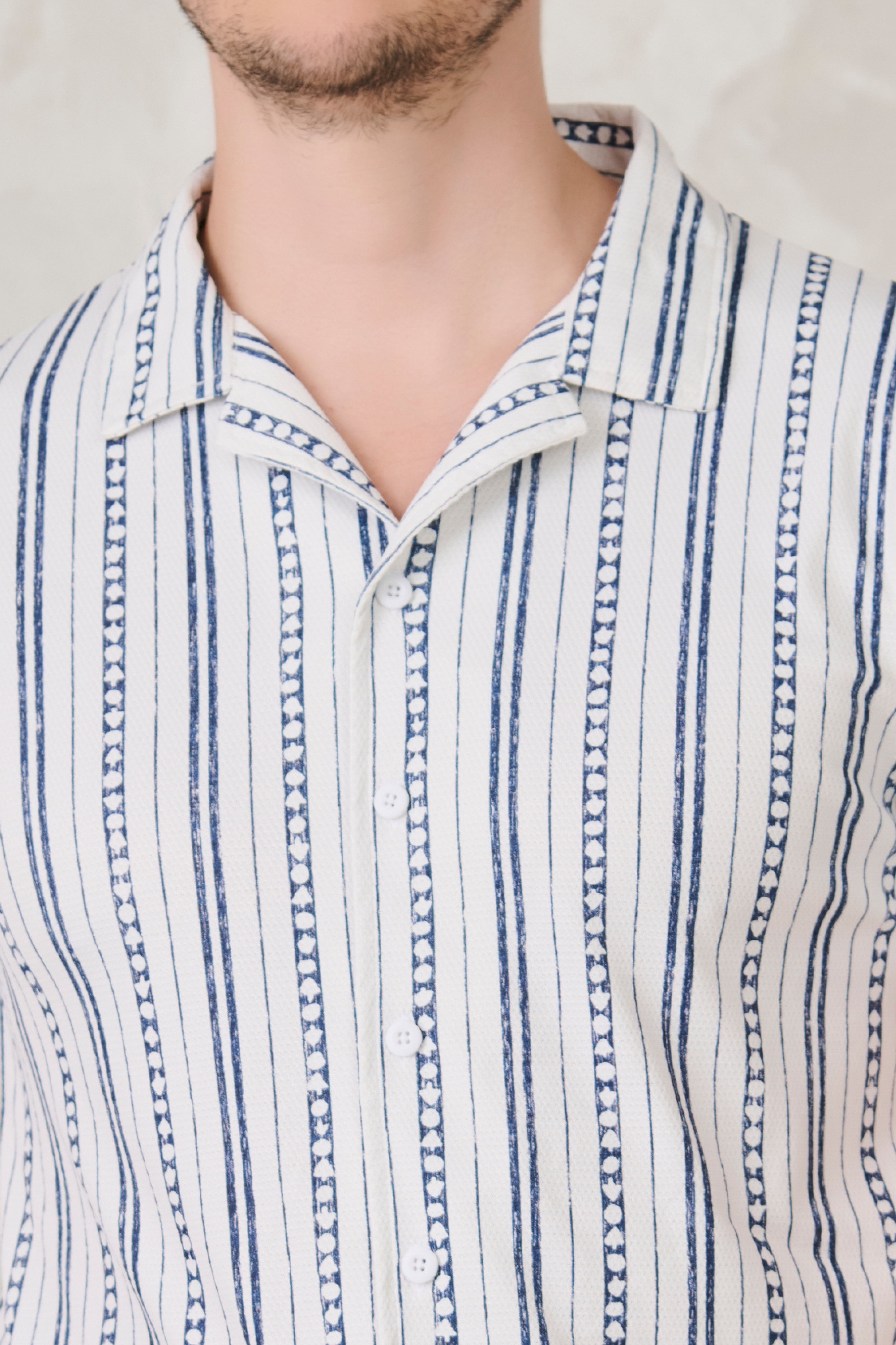 Buy Indian Stripe Cuban Shirt - Blue Online Shopping view 4