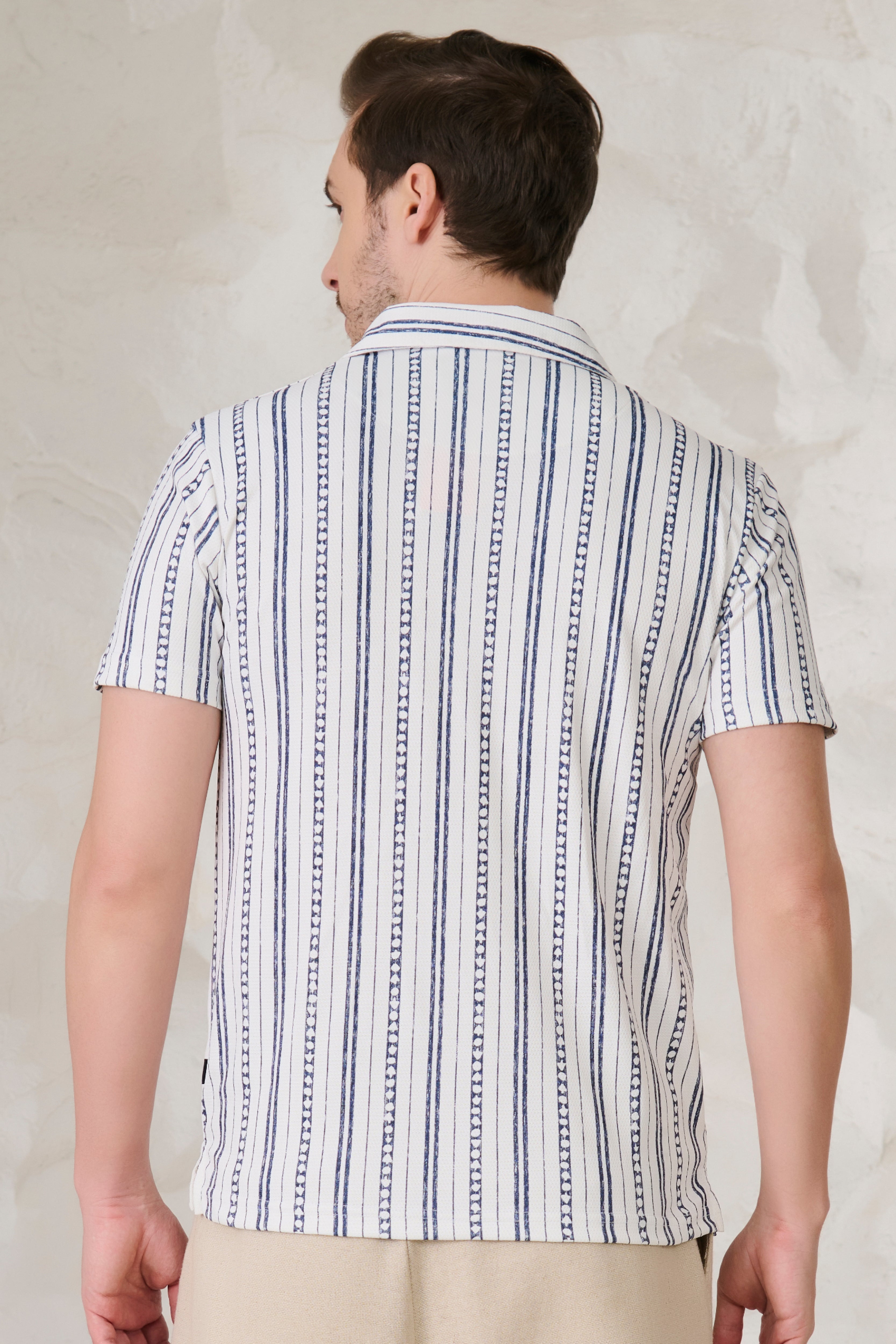 Buy Indian Stripe Cuban Shirt - Blue Online Shopping view 3