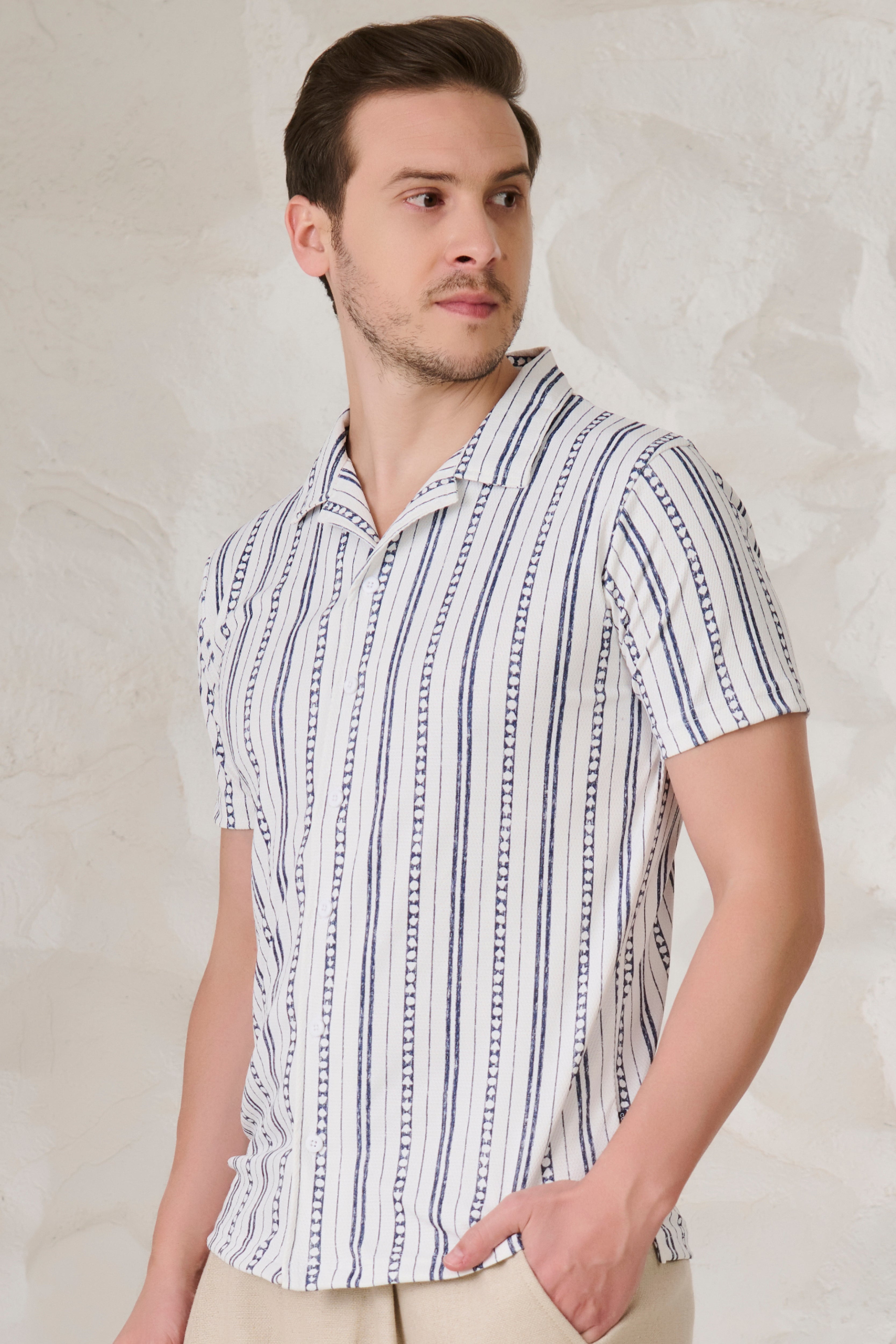 Buy Indian Stripe Cuban Shirt - Blue Online Shopping view 2
