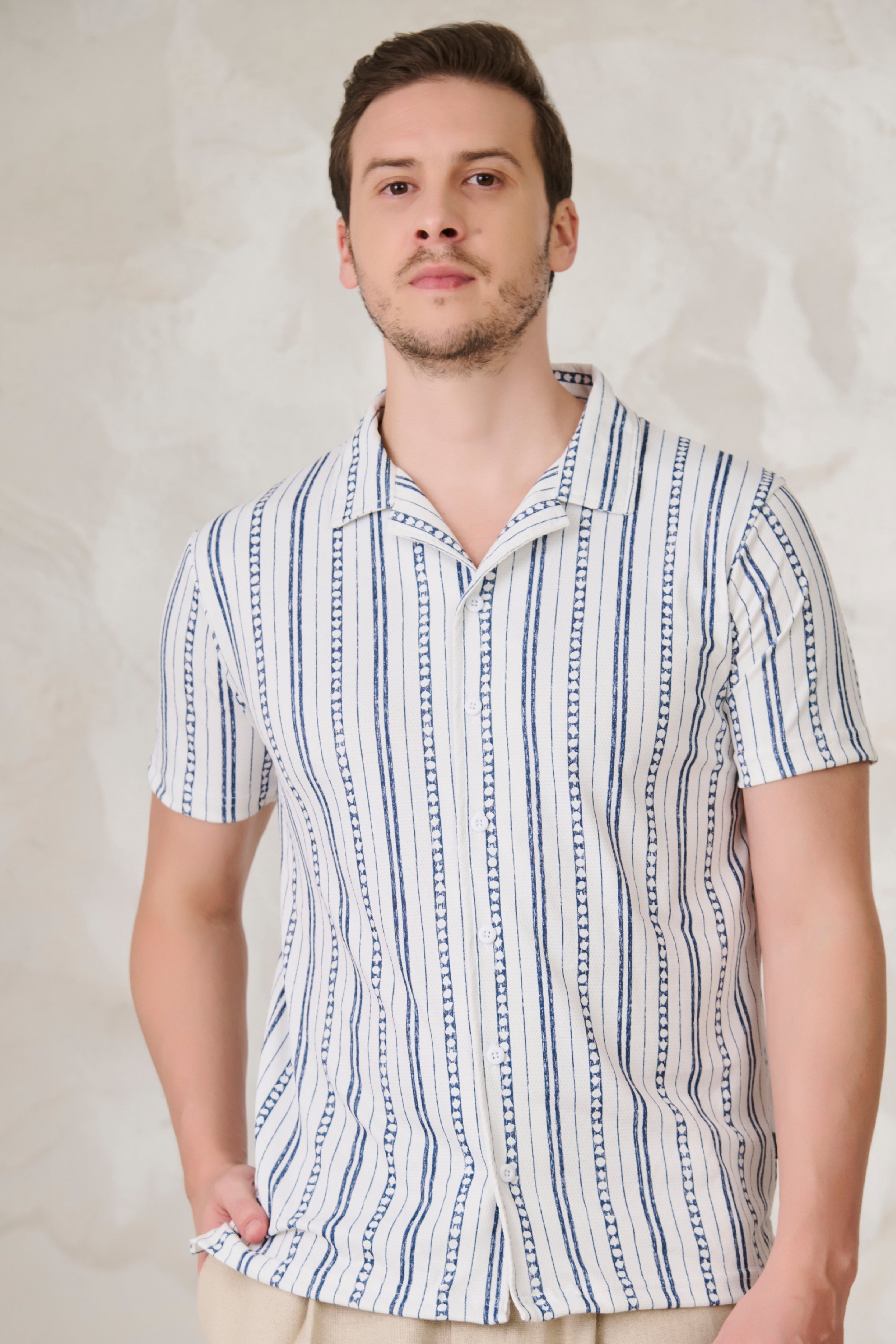 Buy Indian Stripe Cuban Shirt - Blue Online Shopping view 1