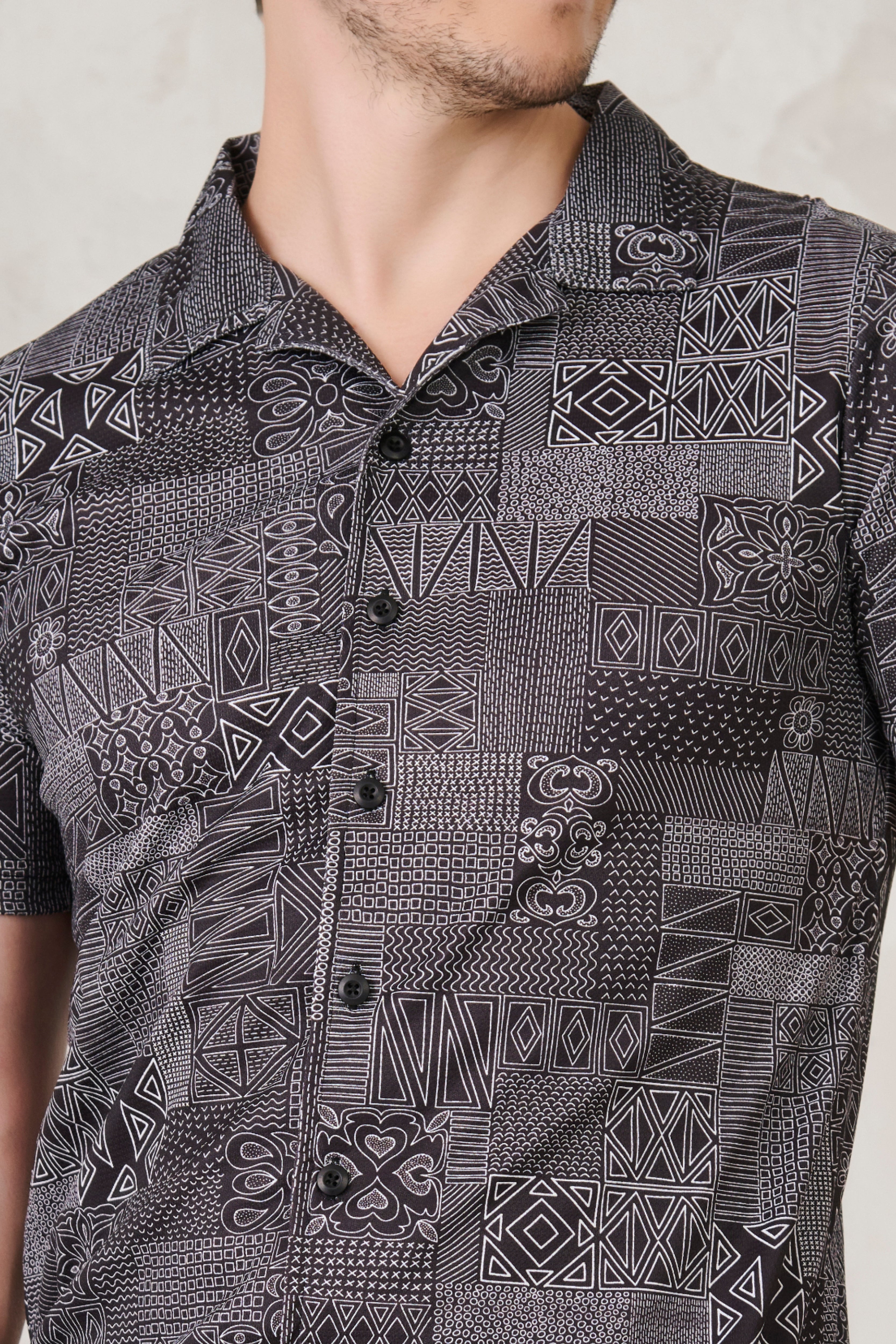 Buy Abstract Collage Cuban Shirt - Black Online Shopping view 3