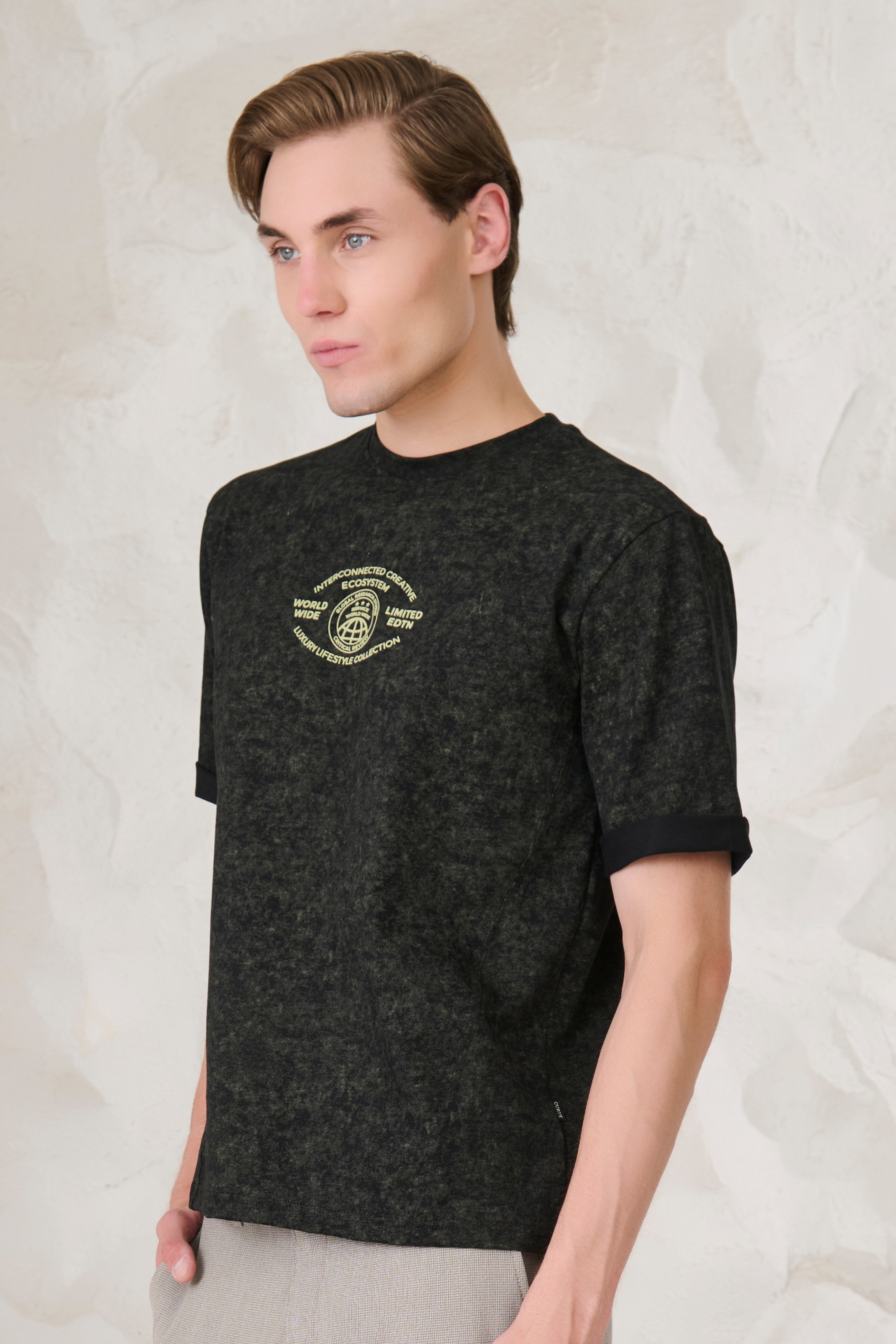 Buy Olive Cloud Oversized T-Shirt - Black/Olive Online Shopping view 2