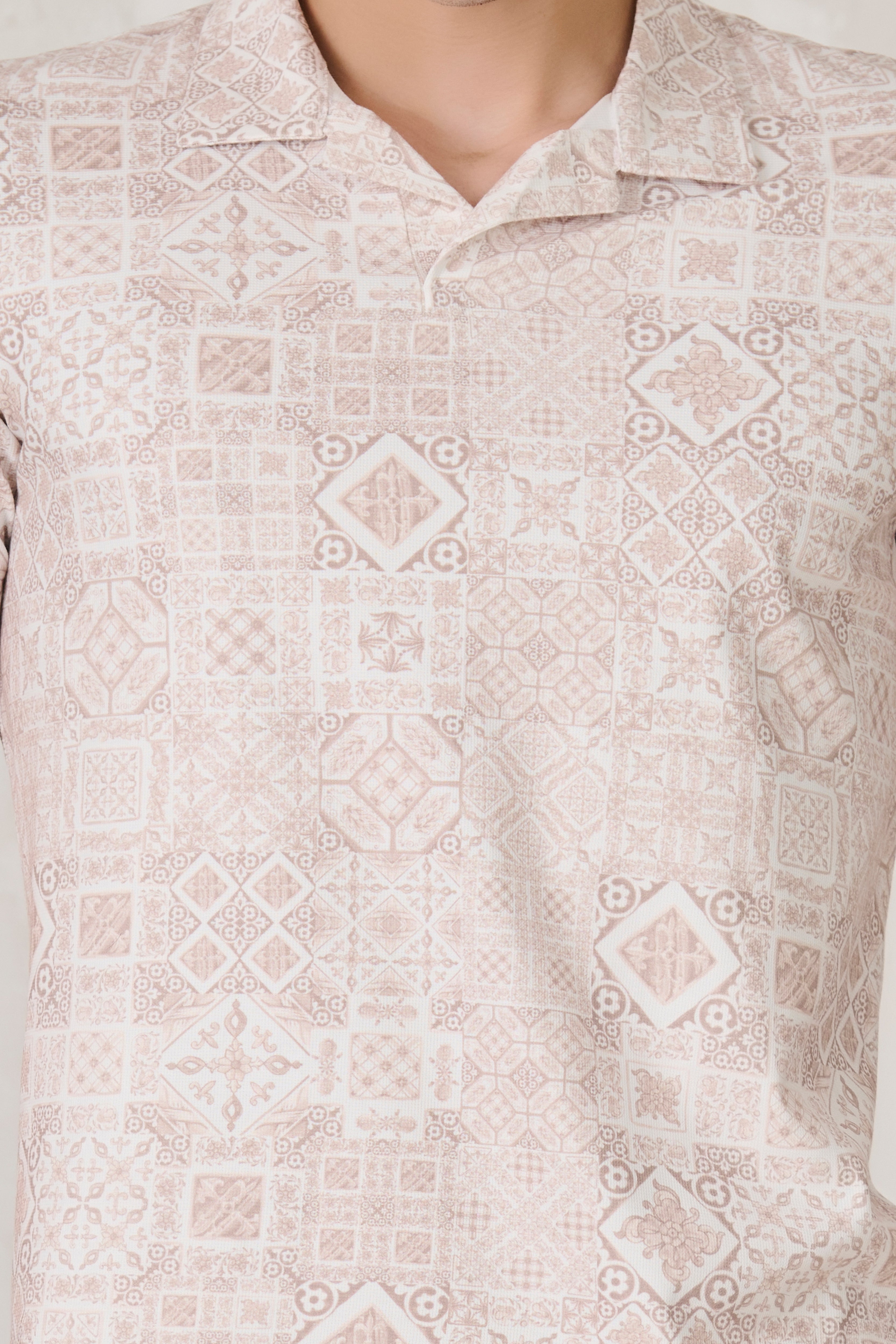 Buy Geometric Collage Cuban T-Shirt - Khaki Online Shopping view 4