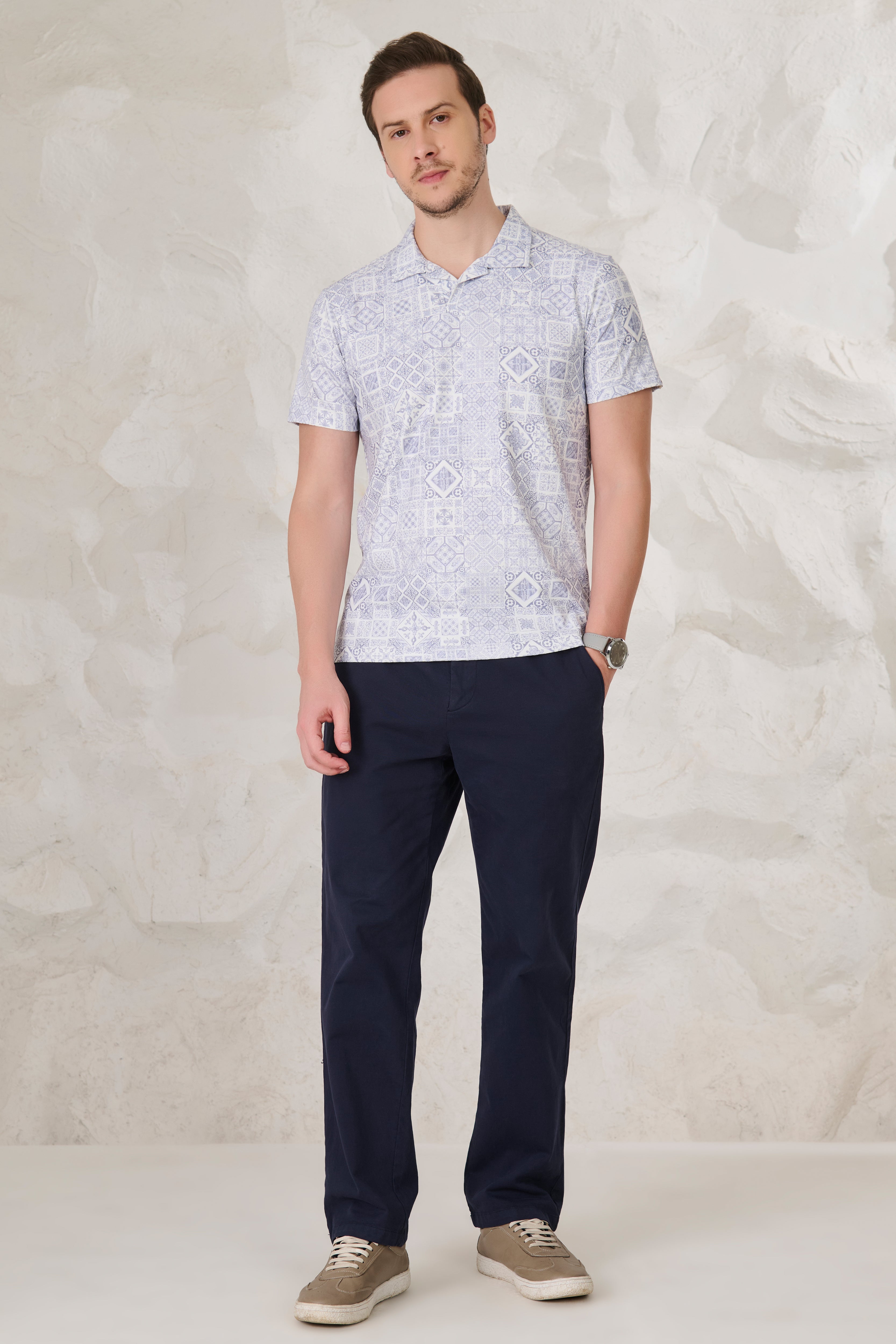 Buy Geometric Collage Cuban T-Shirt - Blue Online Shopping view 5