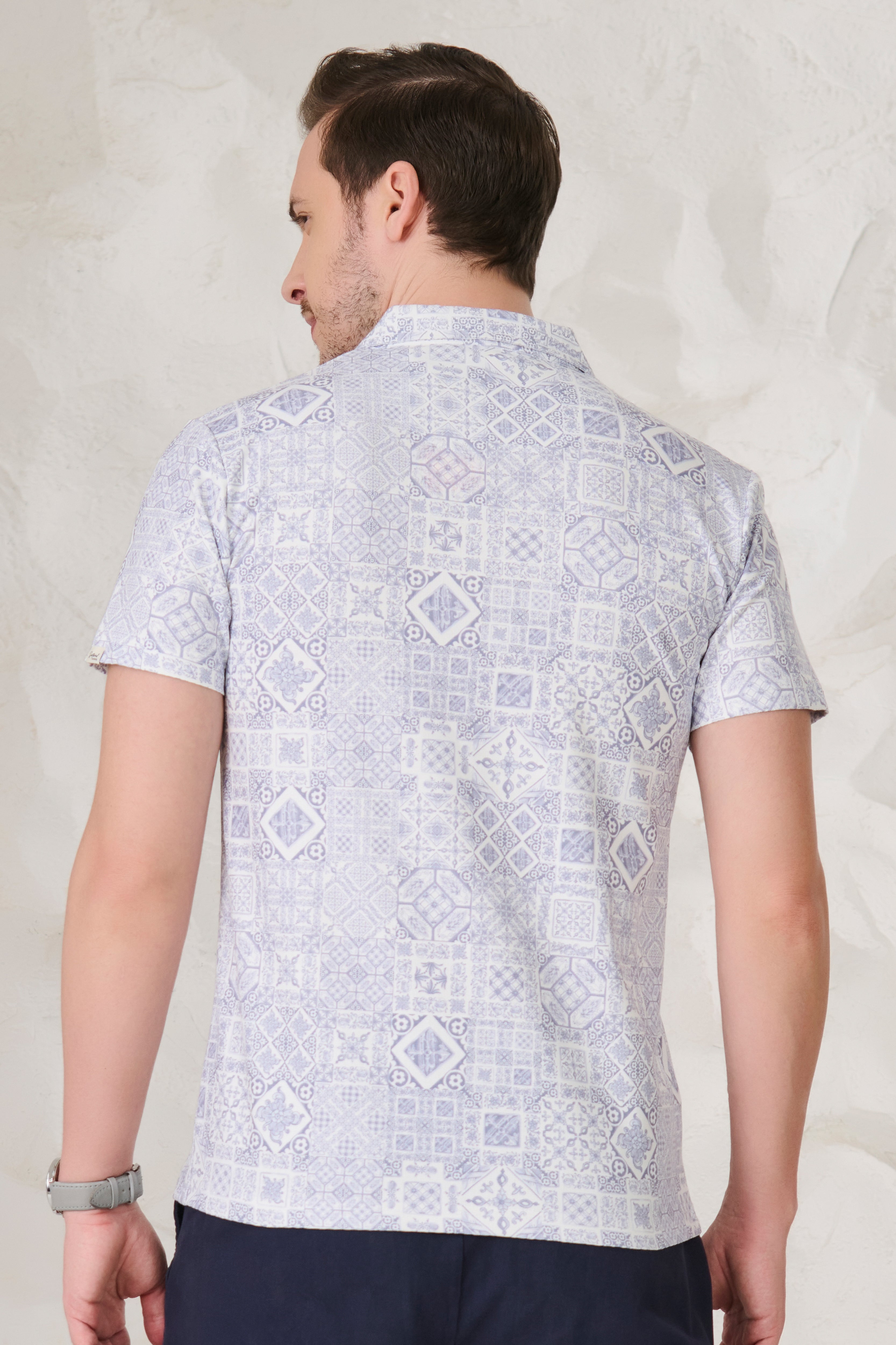 Buy Geometric Collage Cuban T-Shirt - Blue Online Shopping view 3