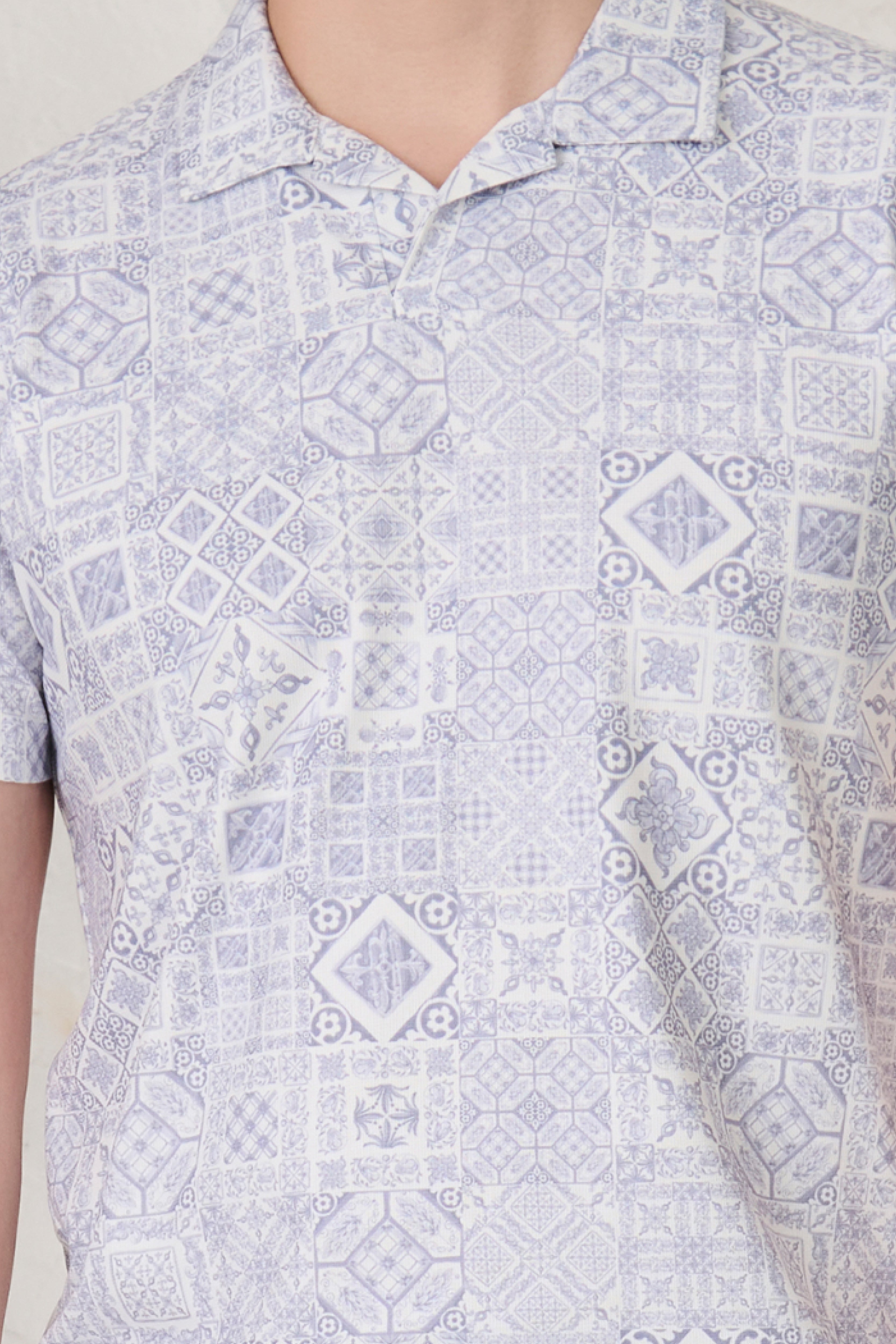 Buy Geometric Collage Cuban T-Shirt - Blue Online Shopping view 4