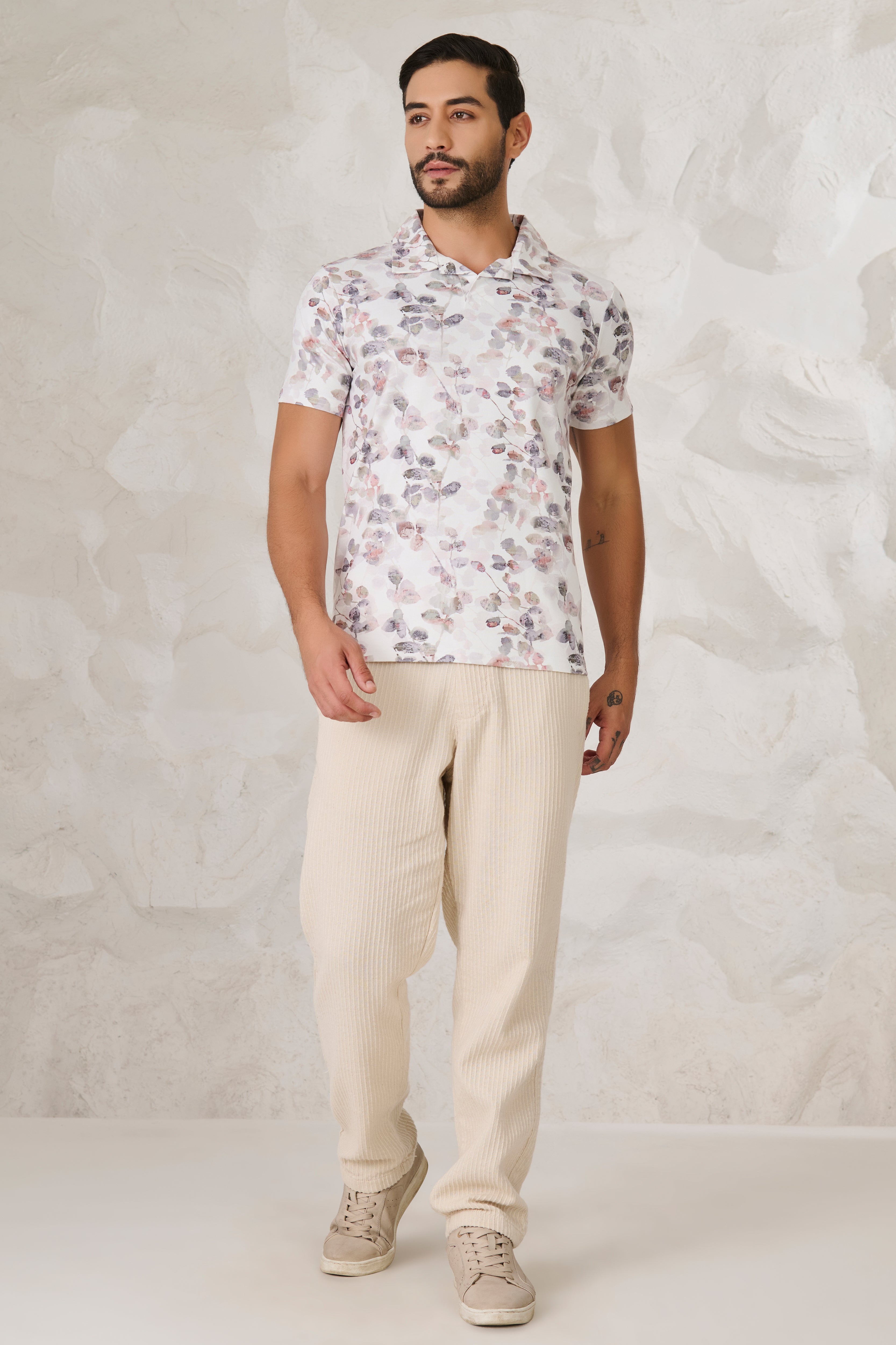 Buy Autumn Foliage Cuban T-Shirt - White Online Shopping view 5