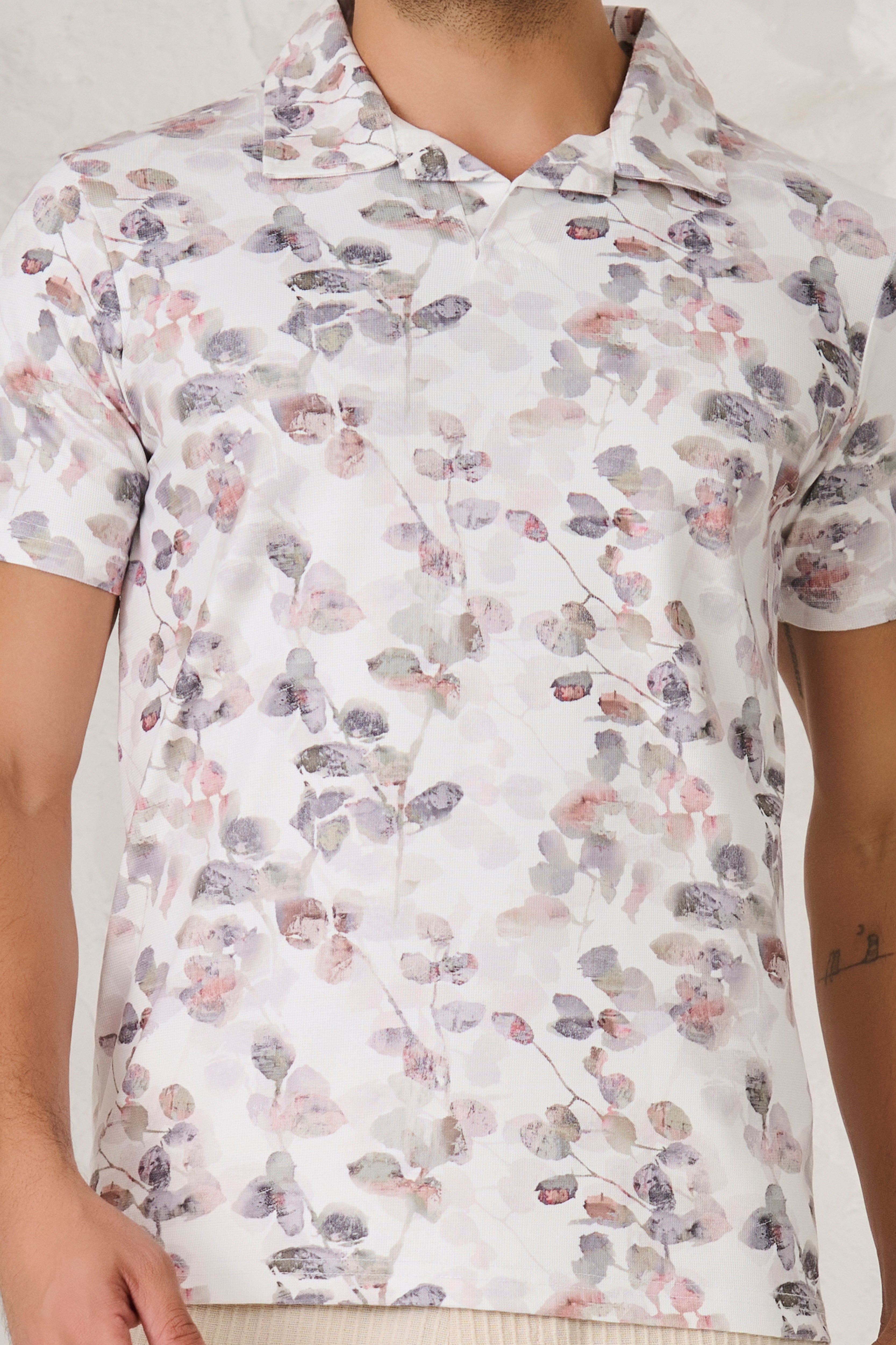 Buy Autumn Foliage Cuban T-Shirt - White Online Shopping view 3