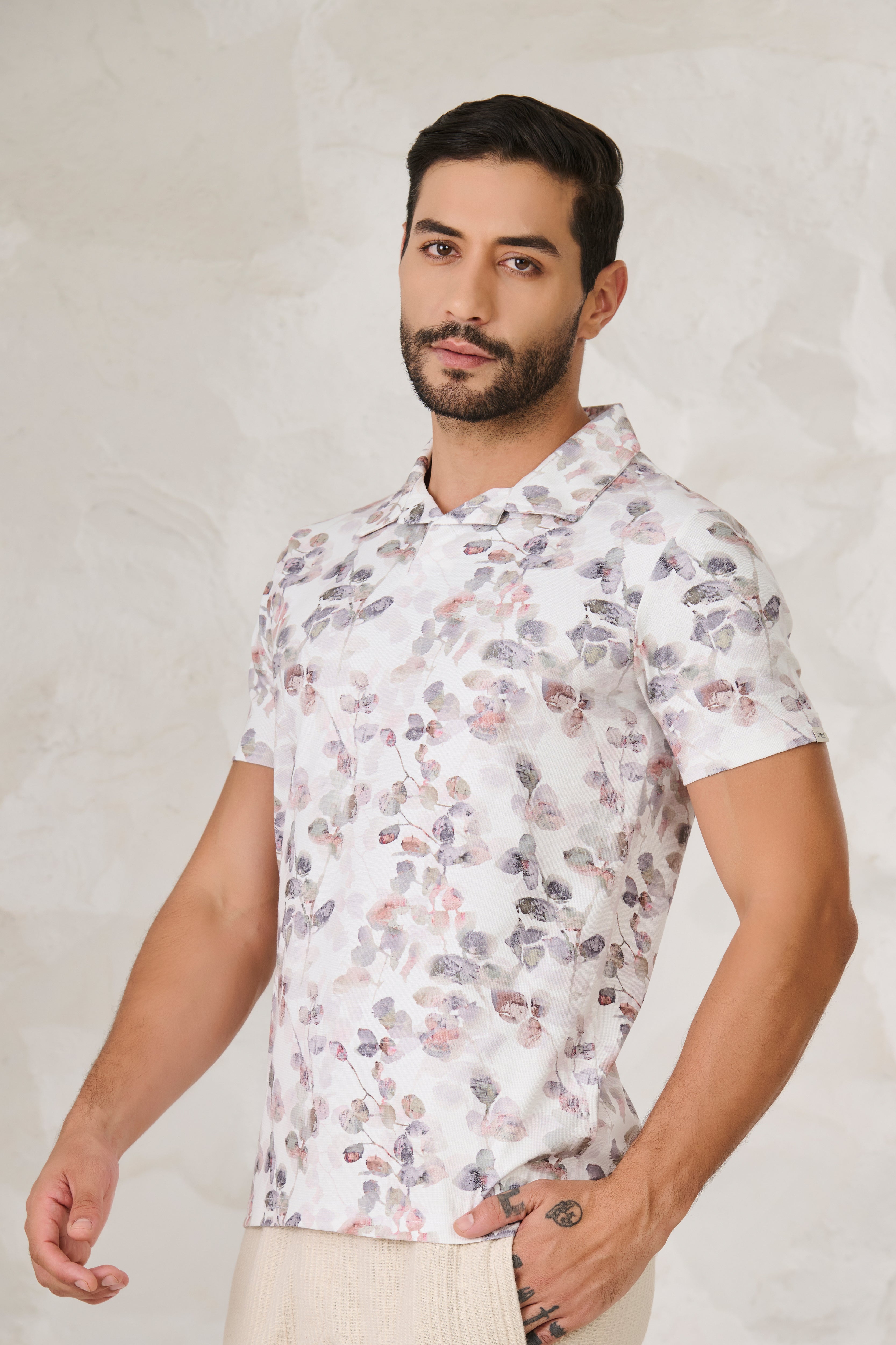 Buy Autumn Foliage Cuban T-Shirt - White Online Shopping view 2