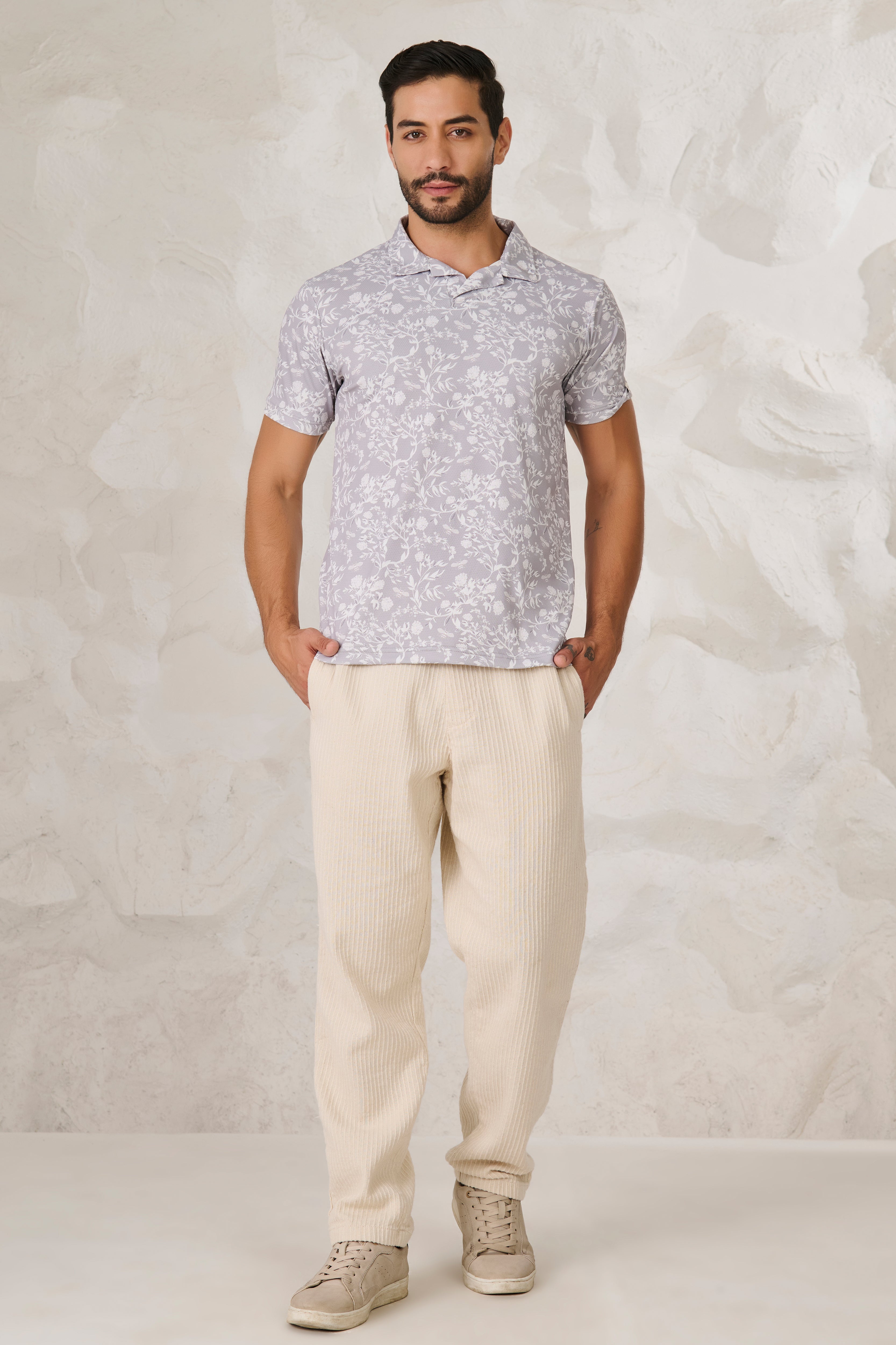 Buy Wildflowers Cuban T-Shirt - Gray Online Shopping view 5