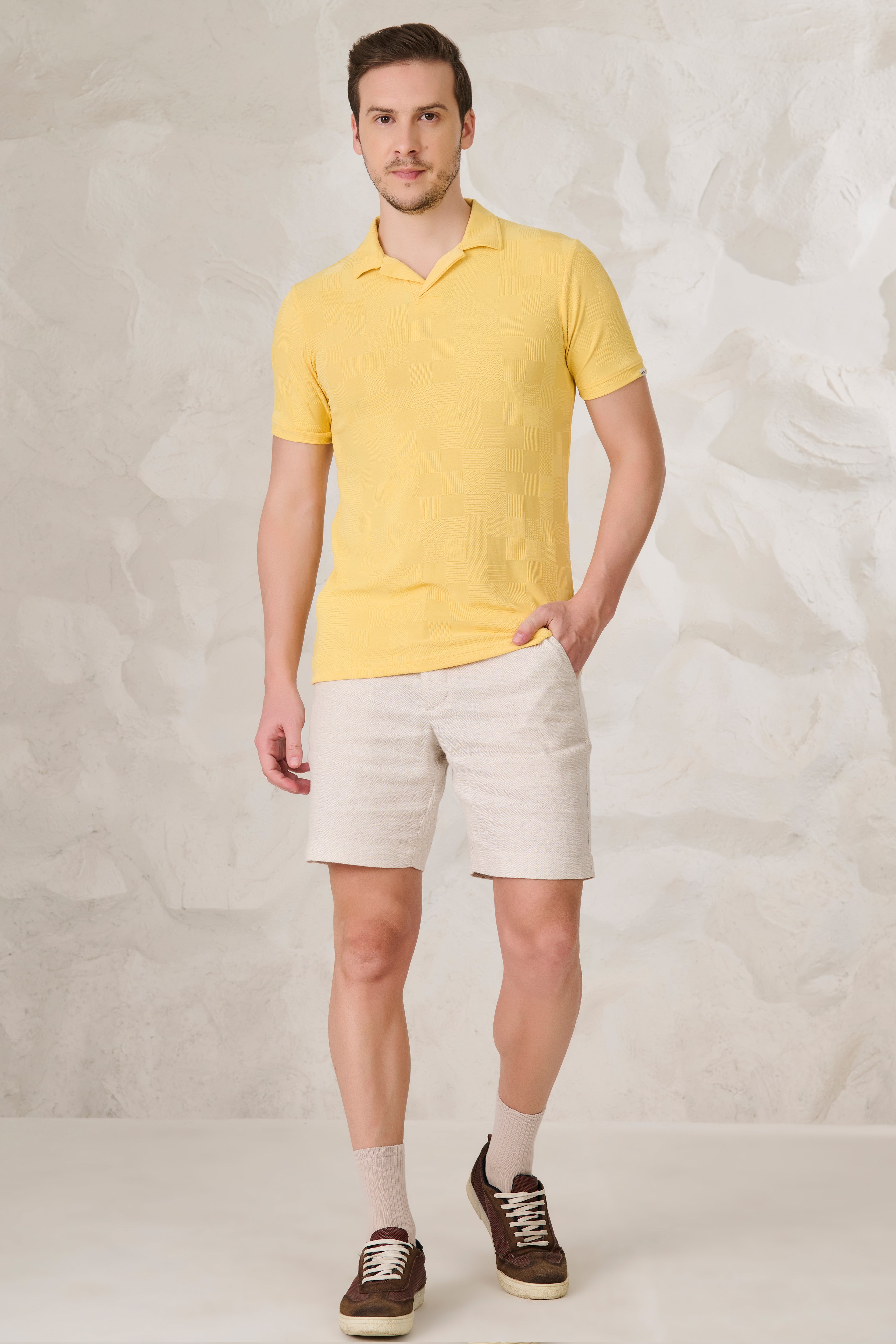 Buy Square Textures Cuban T-Shirt - Yellow Online Shopping view 5