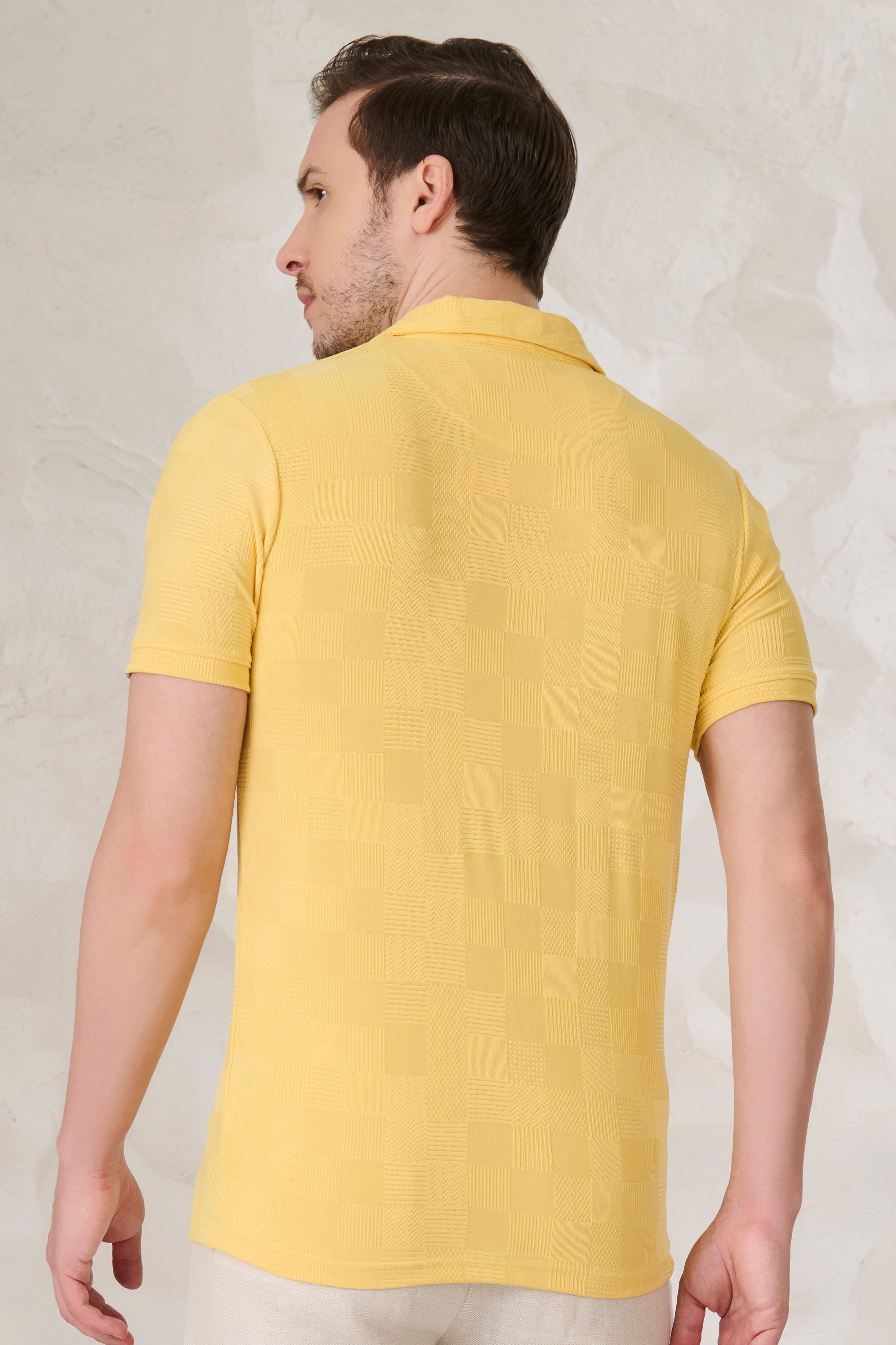 Buy Square Textures Cuban T-Shirt - Yellow Online Shopping view 3