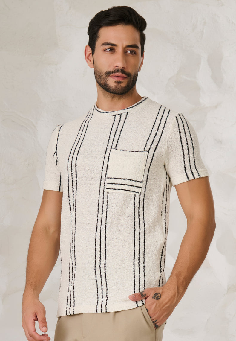 Tri Stripes Textured T-Shirt - White