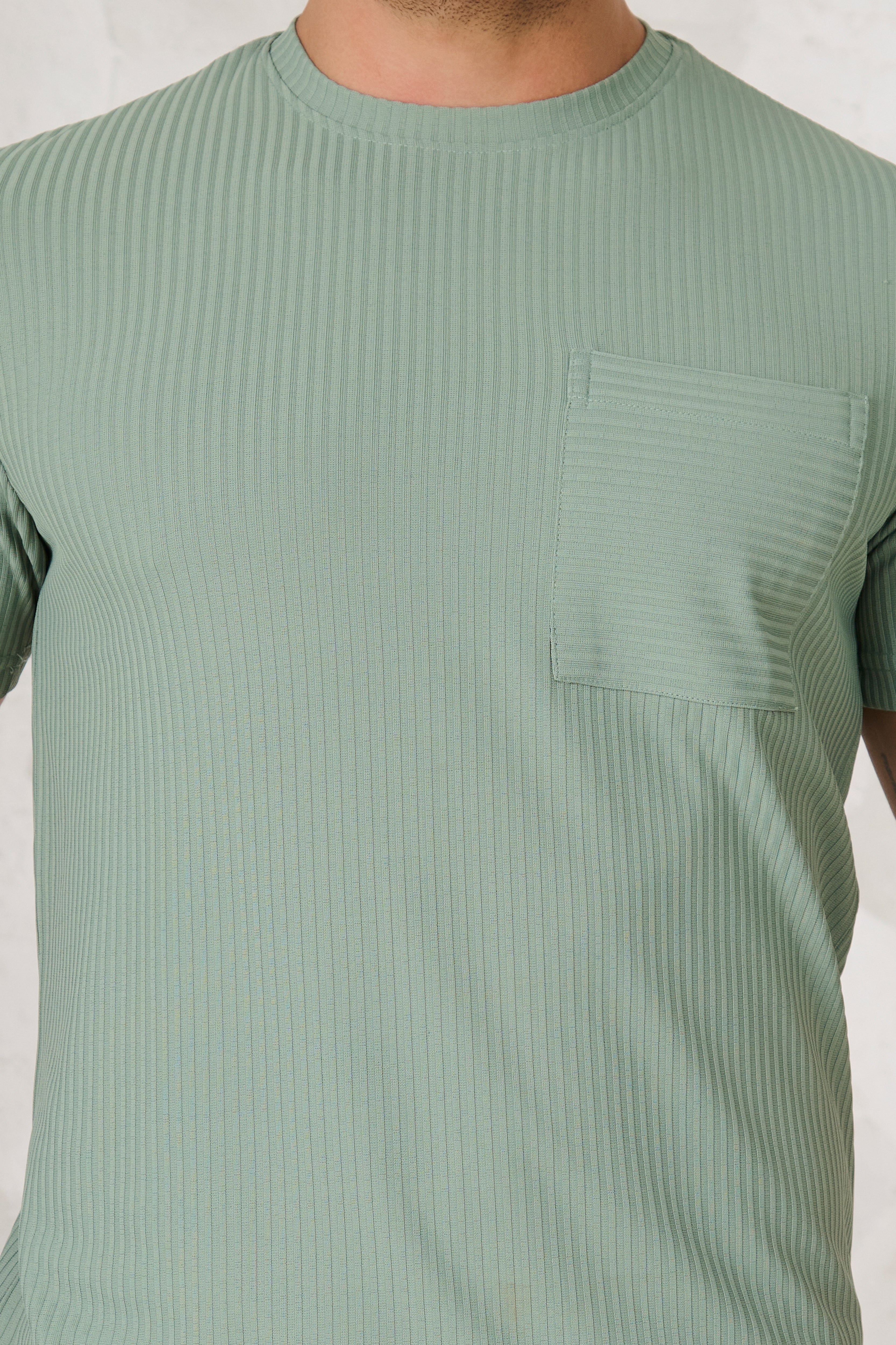 Buy Pin Stripe Textured T-Shirt - Pista Online Shopping view 3