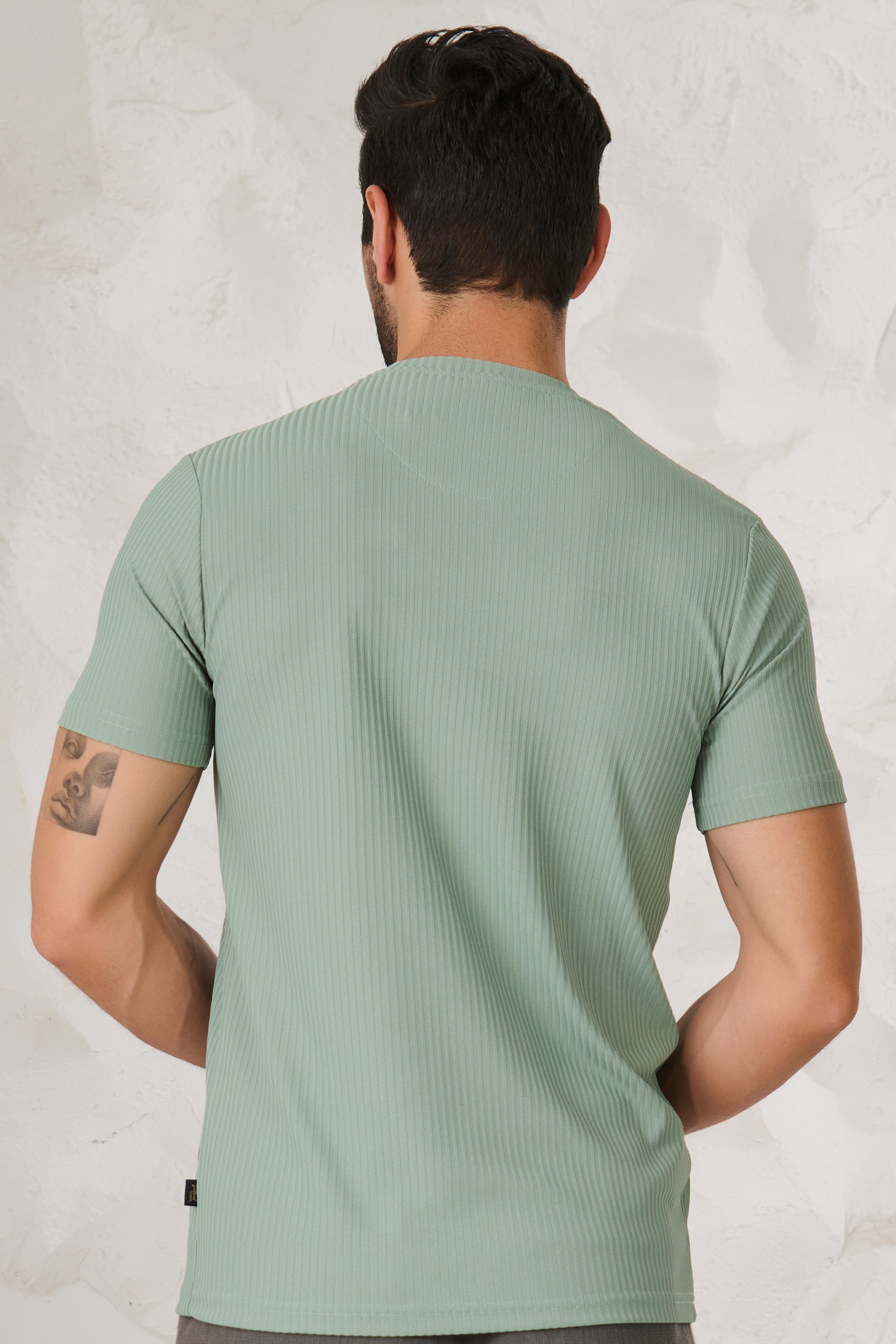 Buy Pin Stripe Textured T-Shirt - Pista Online Shopping view 4