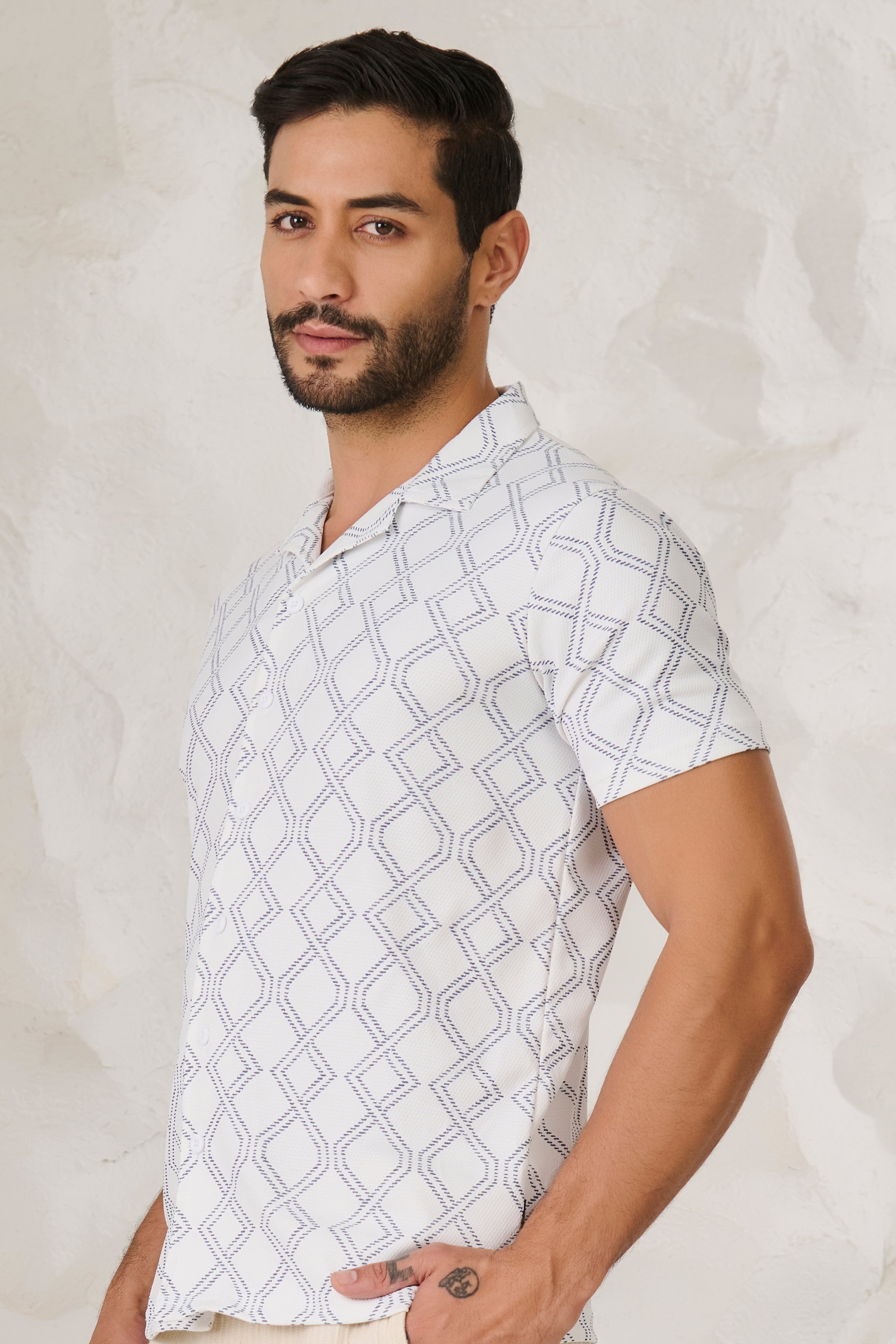 Buy Helical Cuban Shirt - White Online Shopping view 1