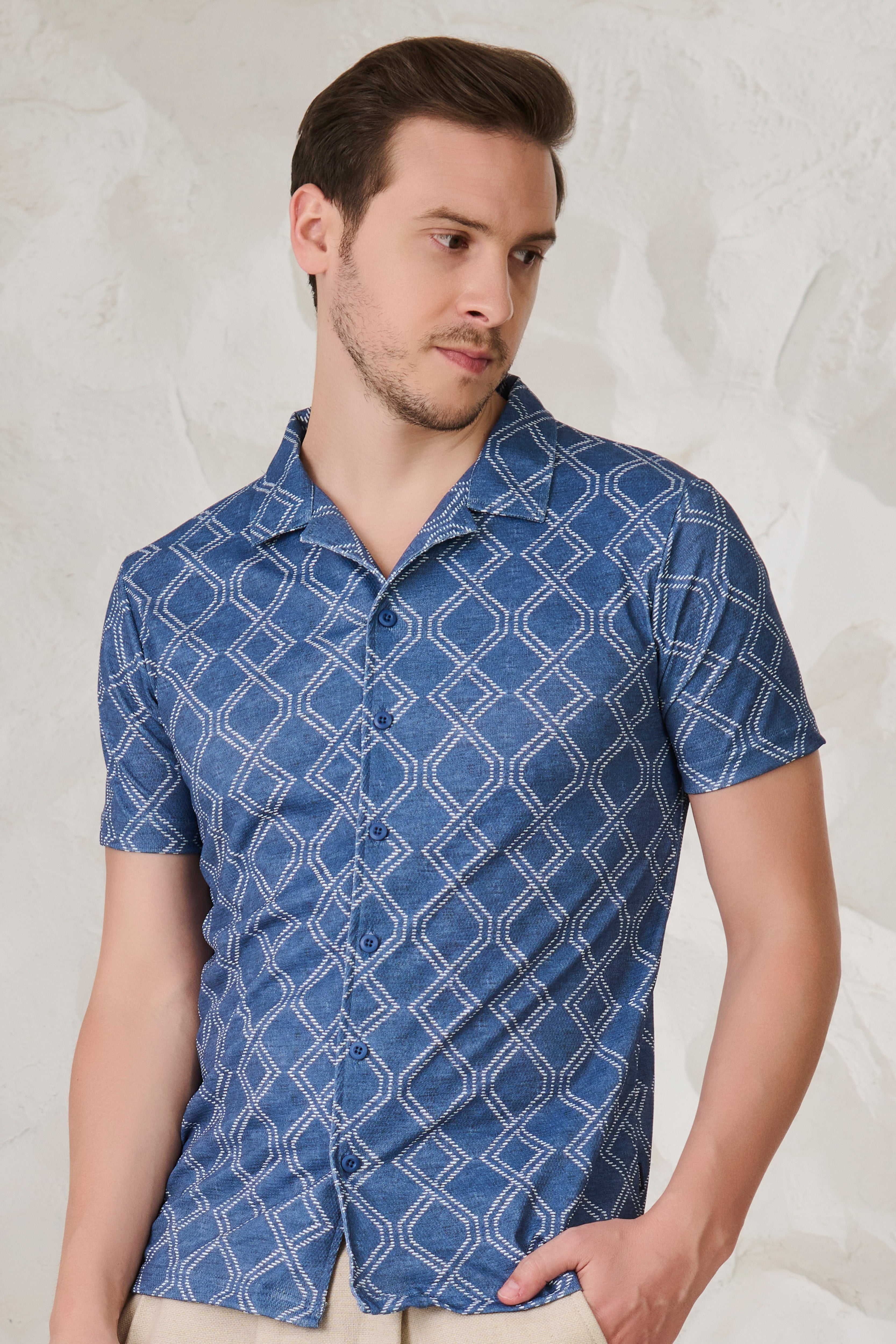 Buy Helical Cuban Shirt - Blue Online Shopping view 2