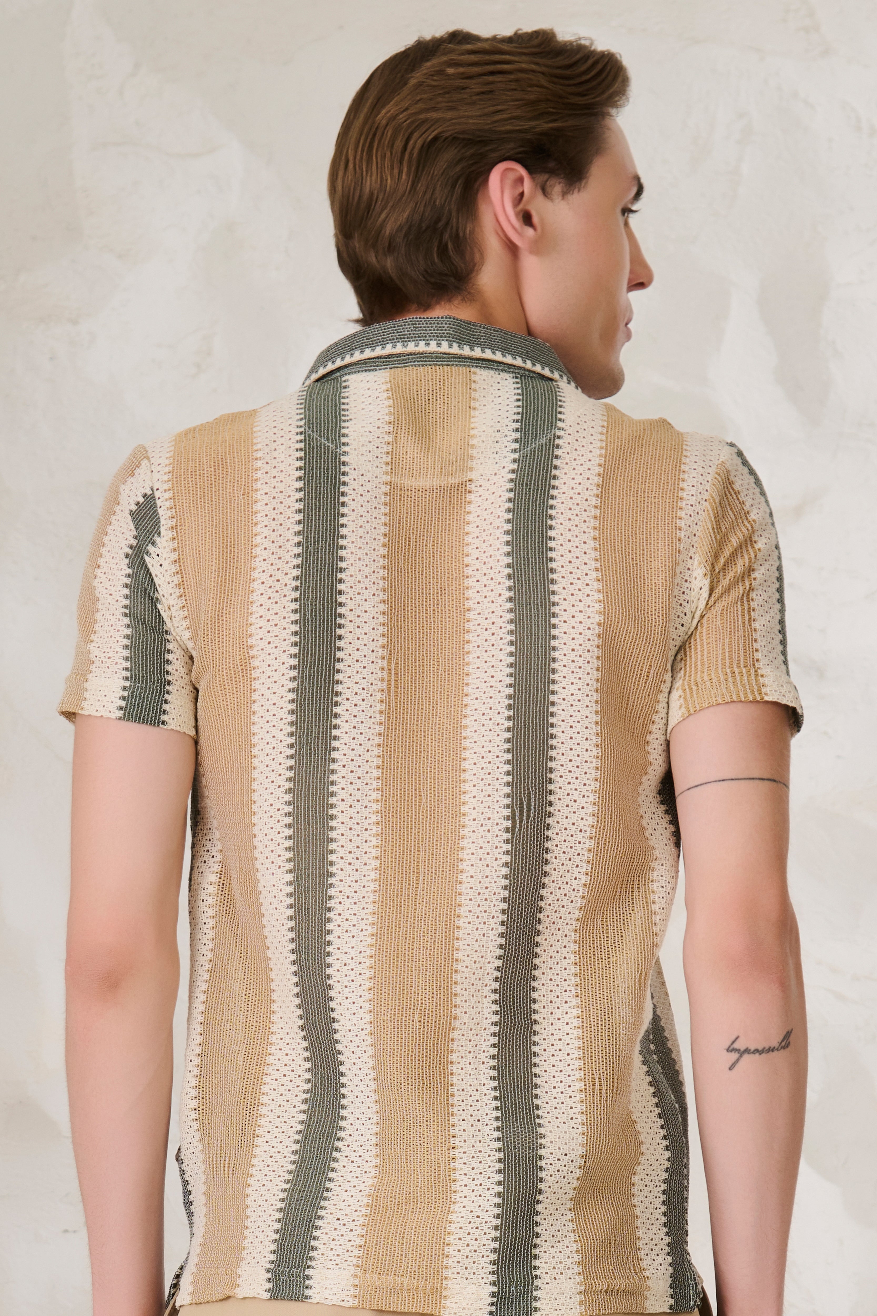 Buy Air Vents Stripe Cuban Shirt - Khaki Online Shopping view 4
