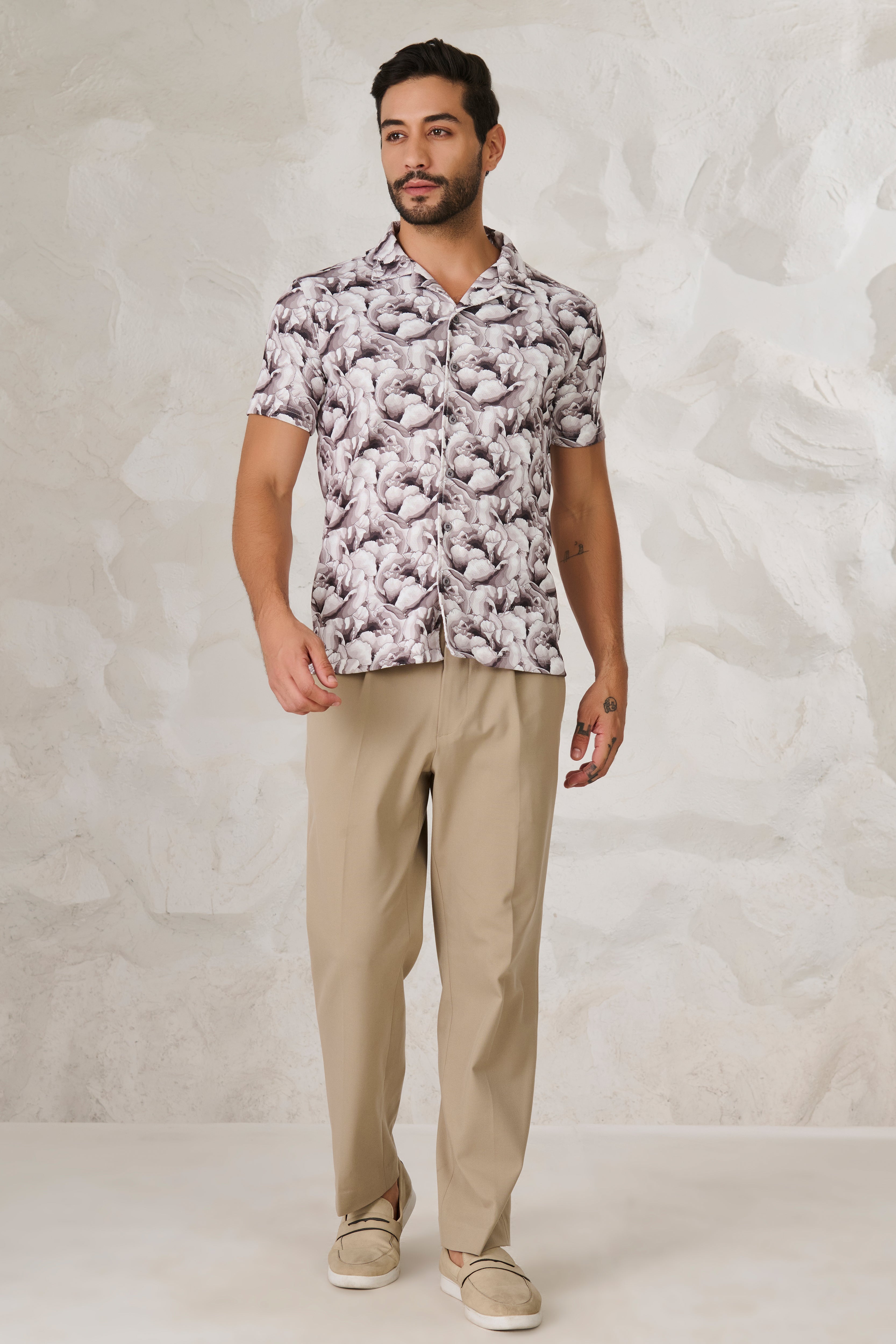 Buy Monochrome Flower Cuban Shirt-Black Online Shopping view 5