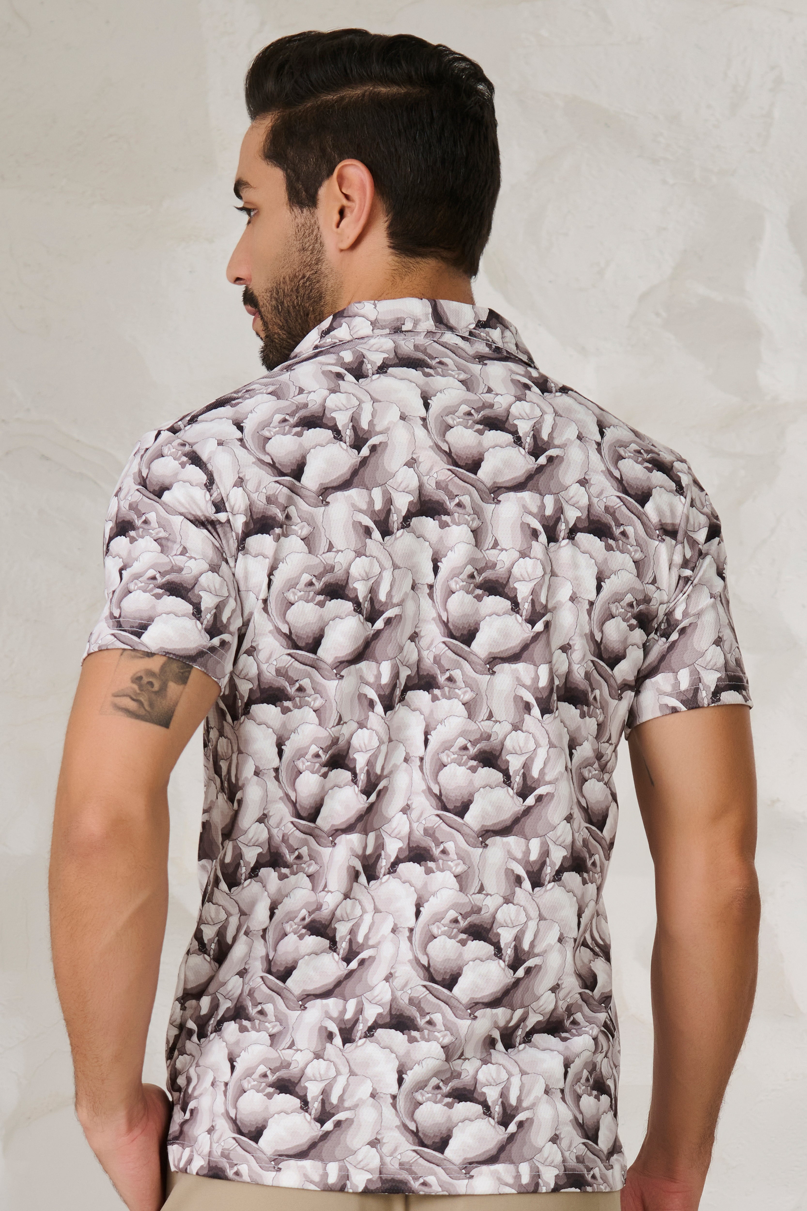 Buy Monochrome Flower Cuban Shirt-Black Online Shopping view 4