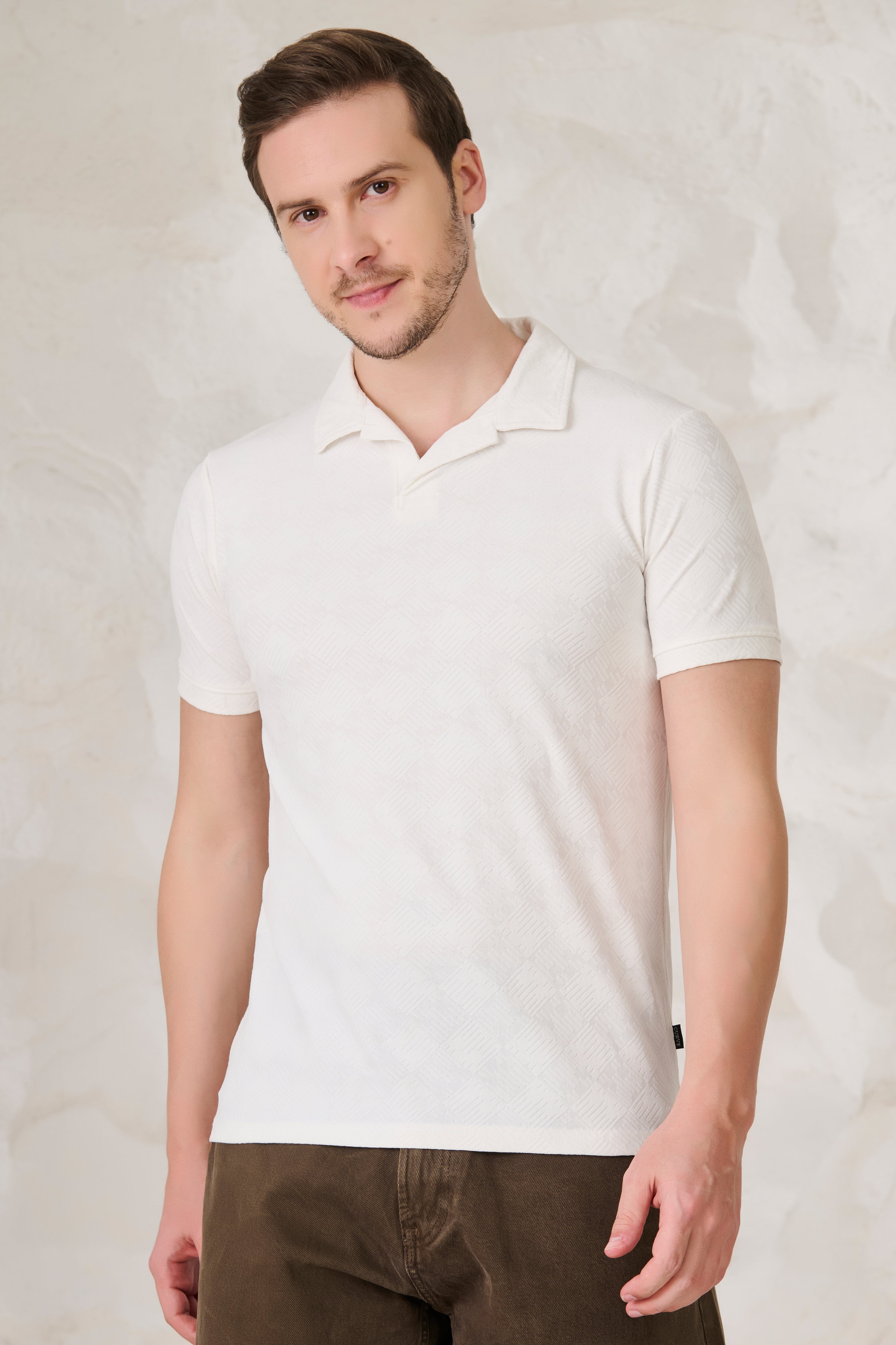 Buy Square Tiles Textured Cuban T-Shirt - White Online Shopping view 1