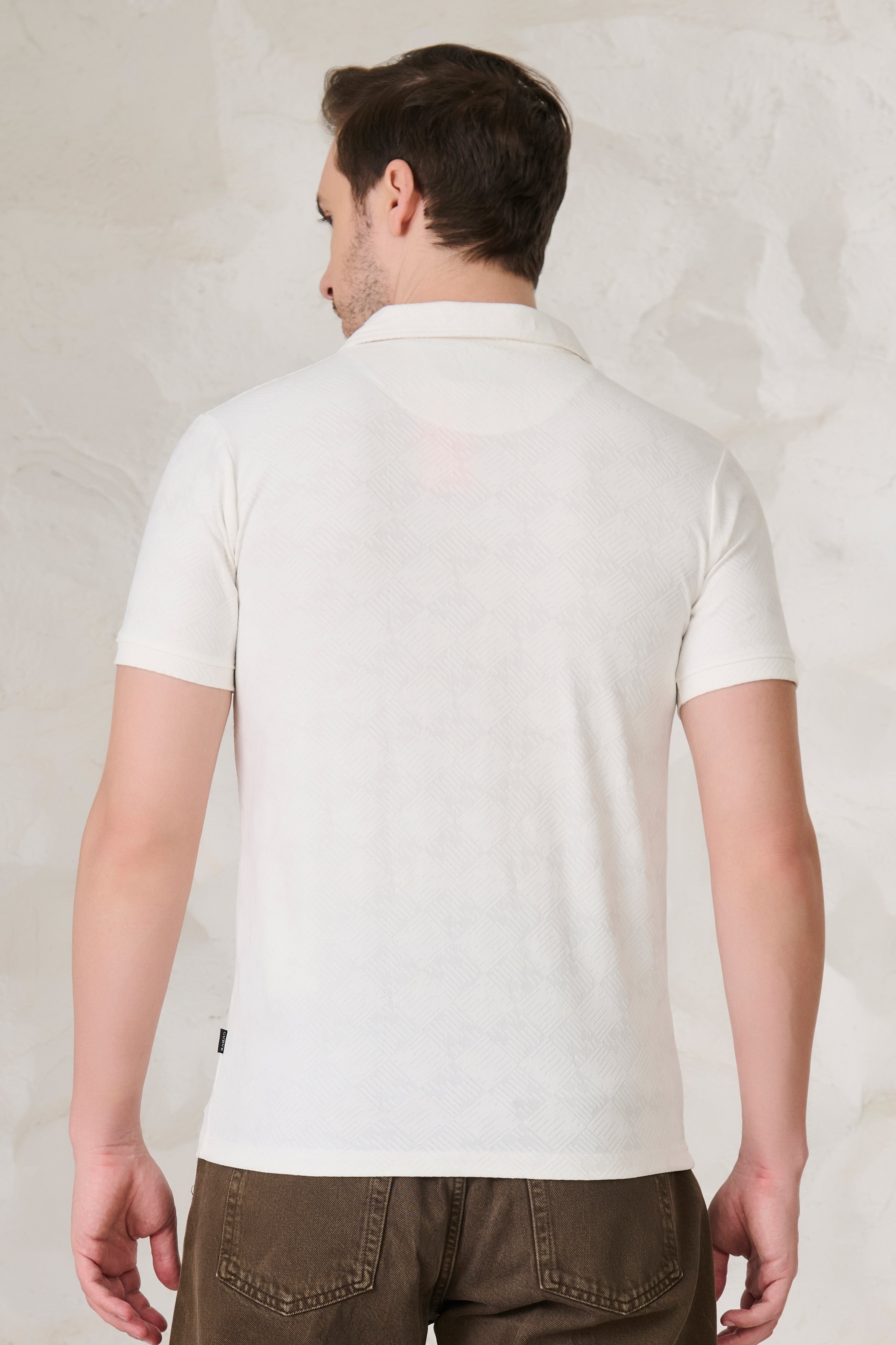 Buy Square Tiles Textured Cuban T-Shirt - White Online Shopping view 3