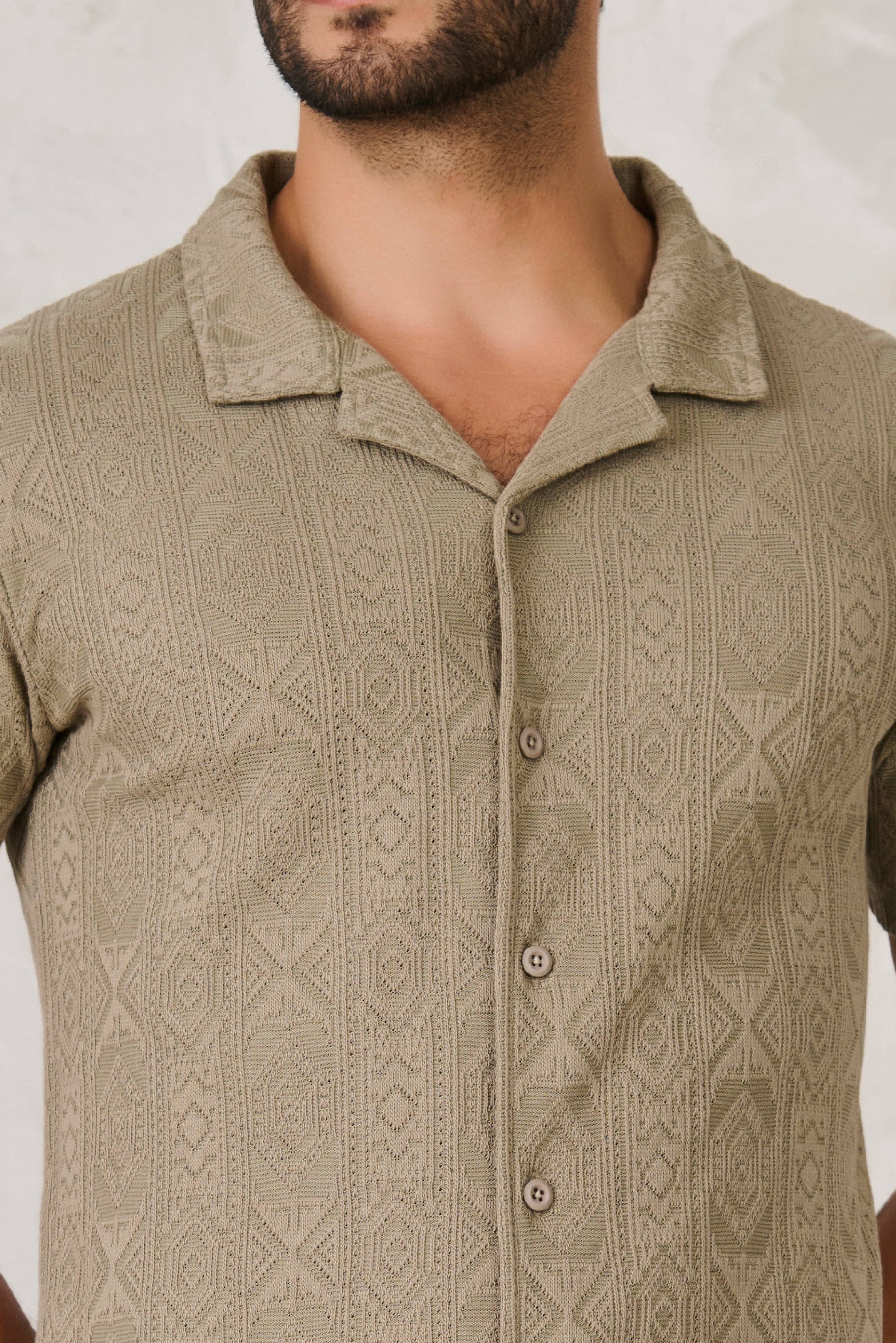 Buy Geometric Textured Stretch Cuban Shirt - Pista Online Shopping view 3
