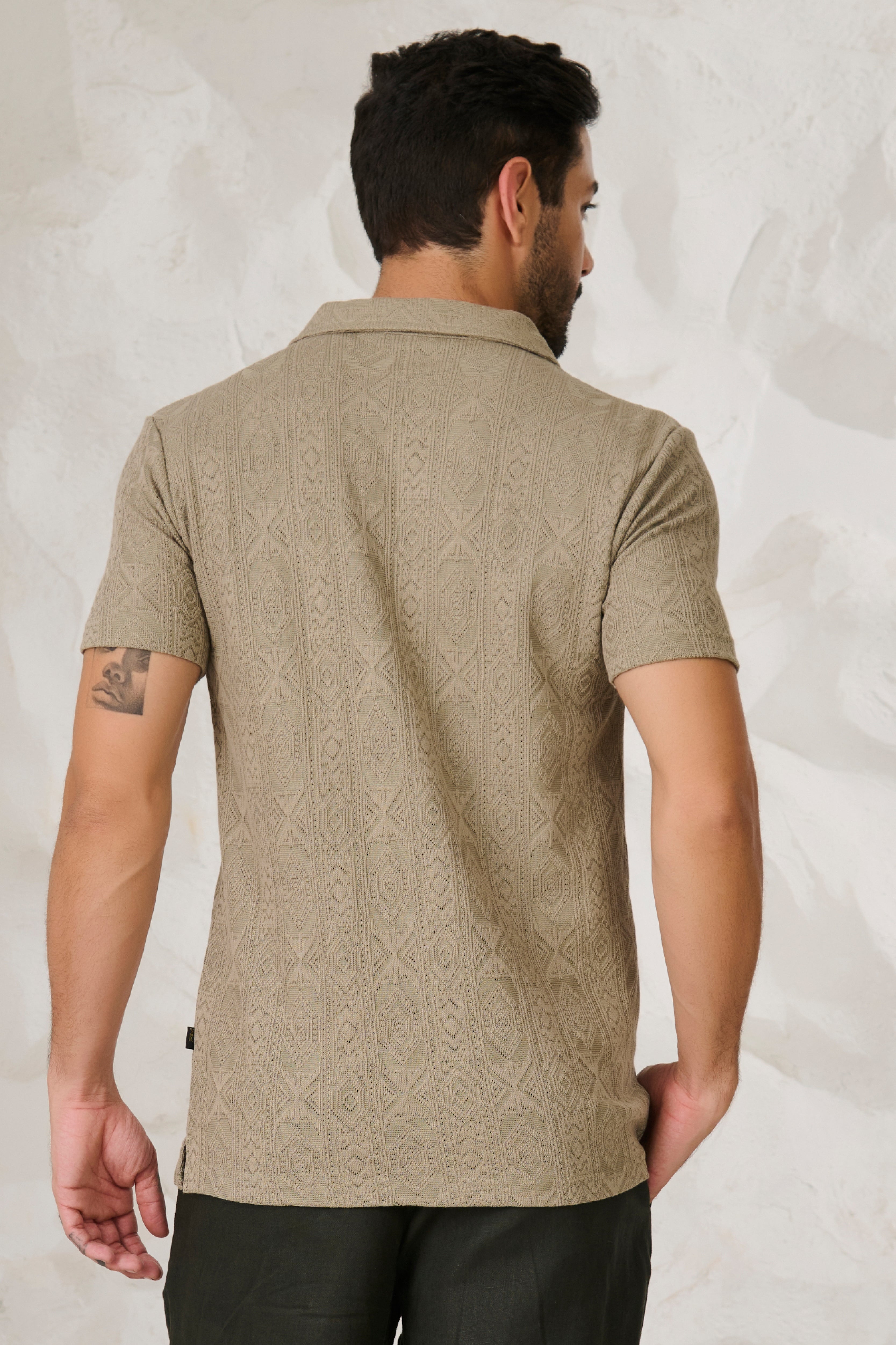 Buy Geometric Textured Stretch Cuban Shirt - Pista Online Shopping view 4