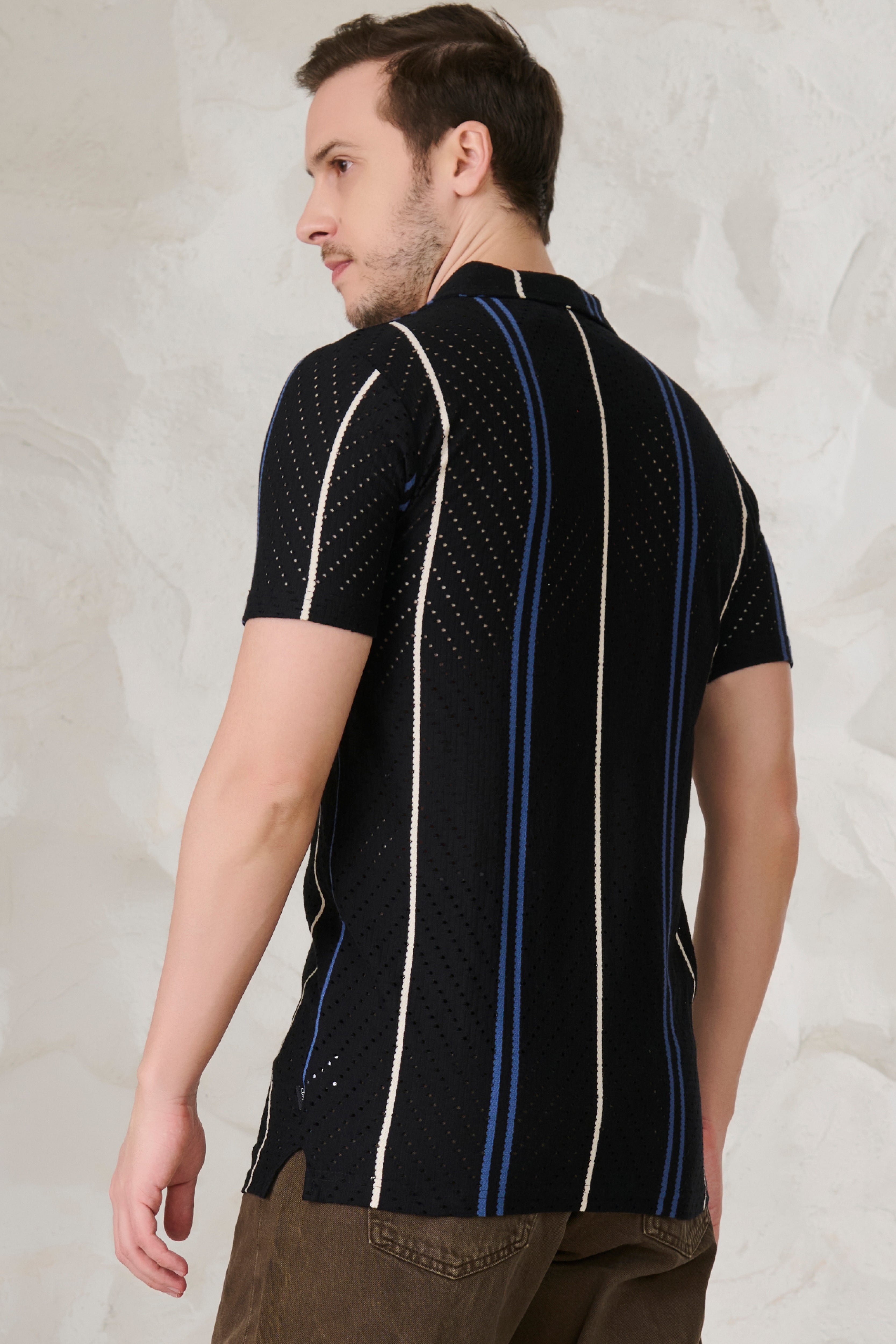 Buy Herringbone Air Vents Cuban Shirt - Black Online Shopping view 4