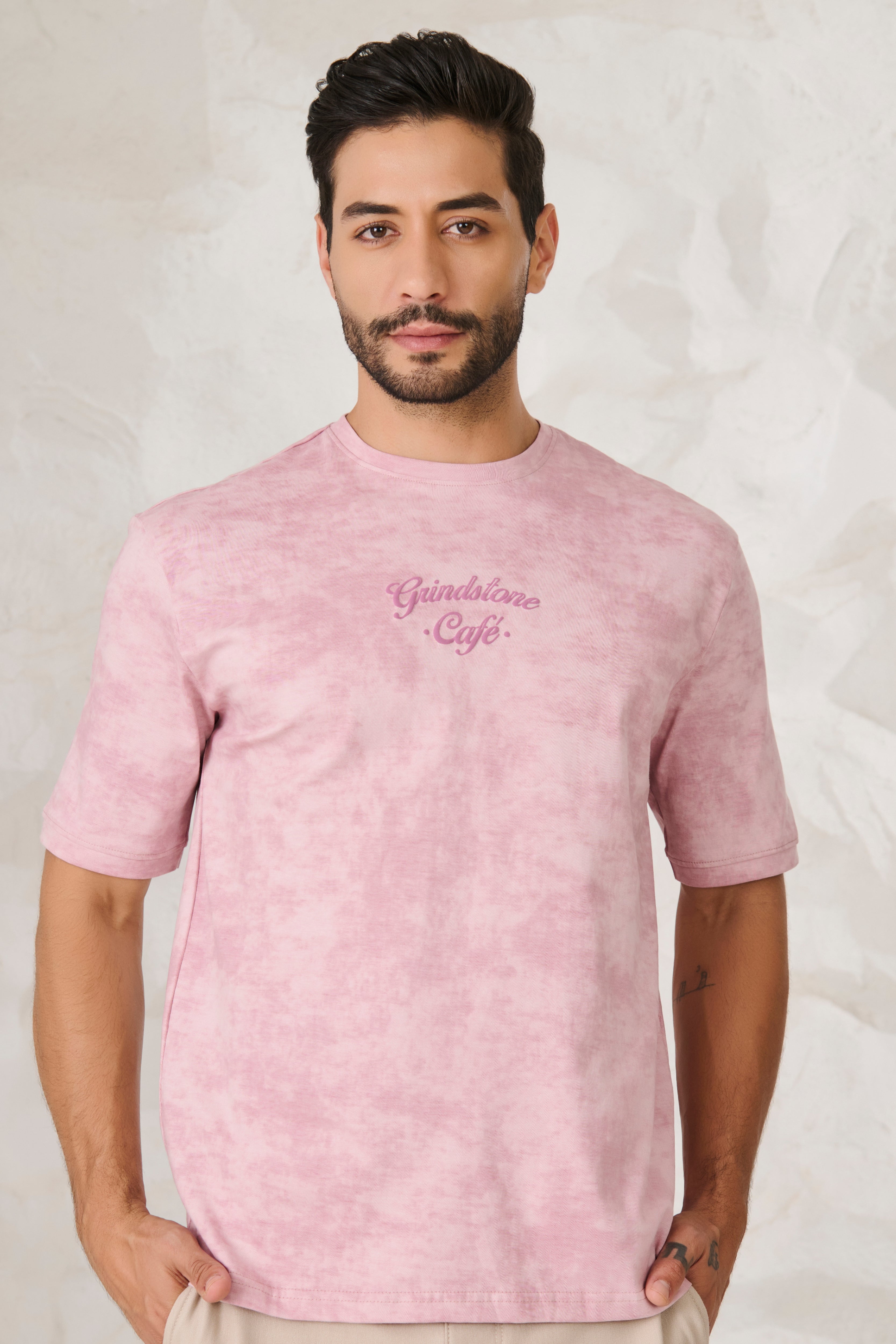Buy Shibori Oversized Fit T-Shirt - Pink Online Shopping view 4