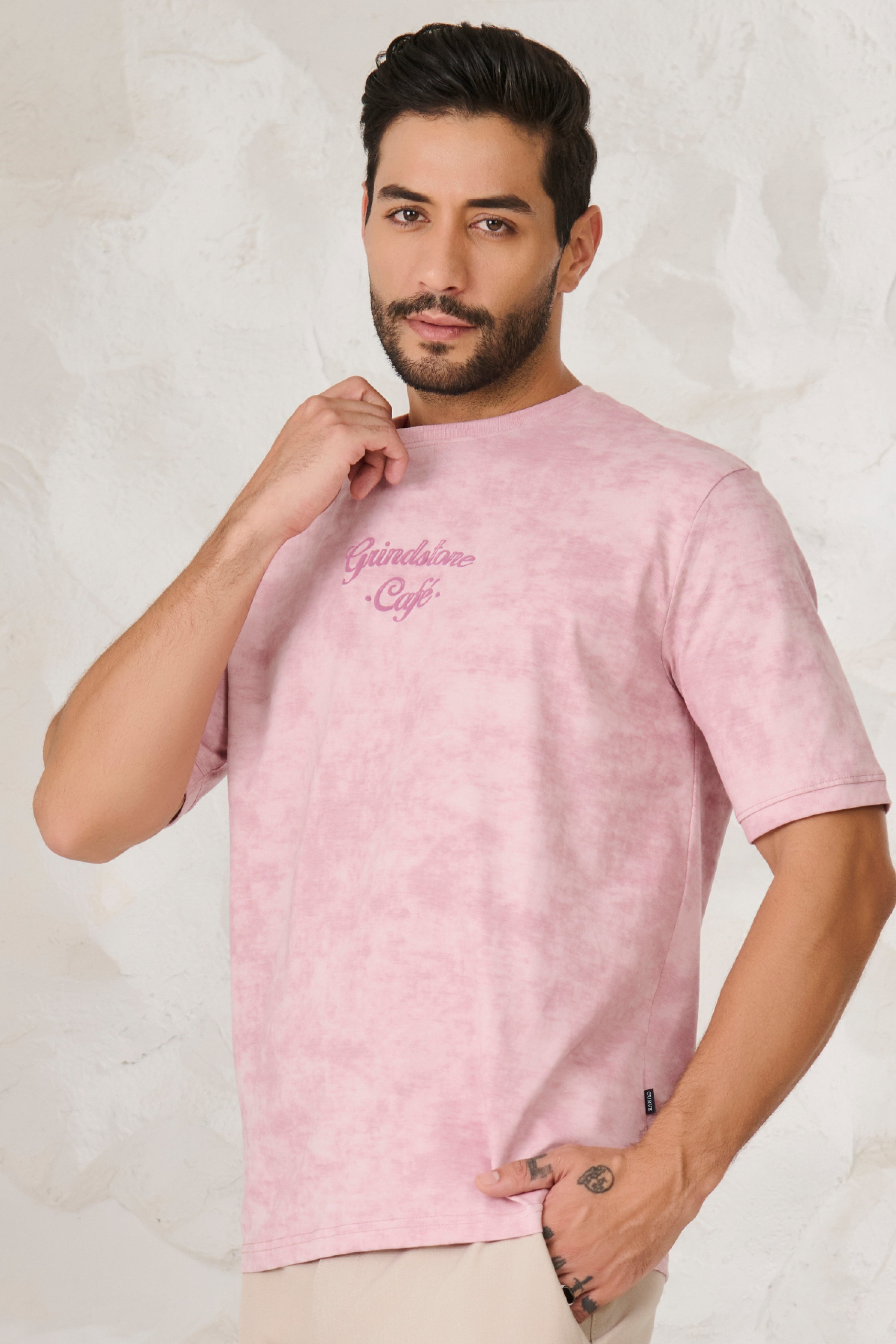 Buy Shibori Oversized Fit T-Shirt - Pink Online Shopping view 1