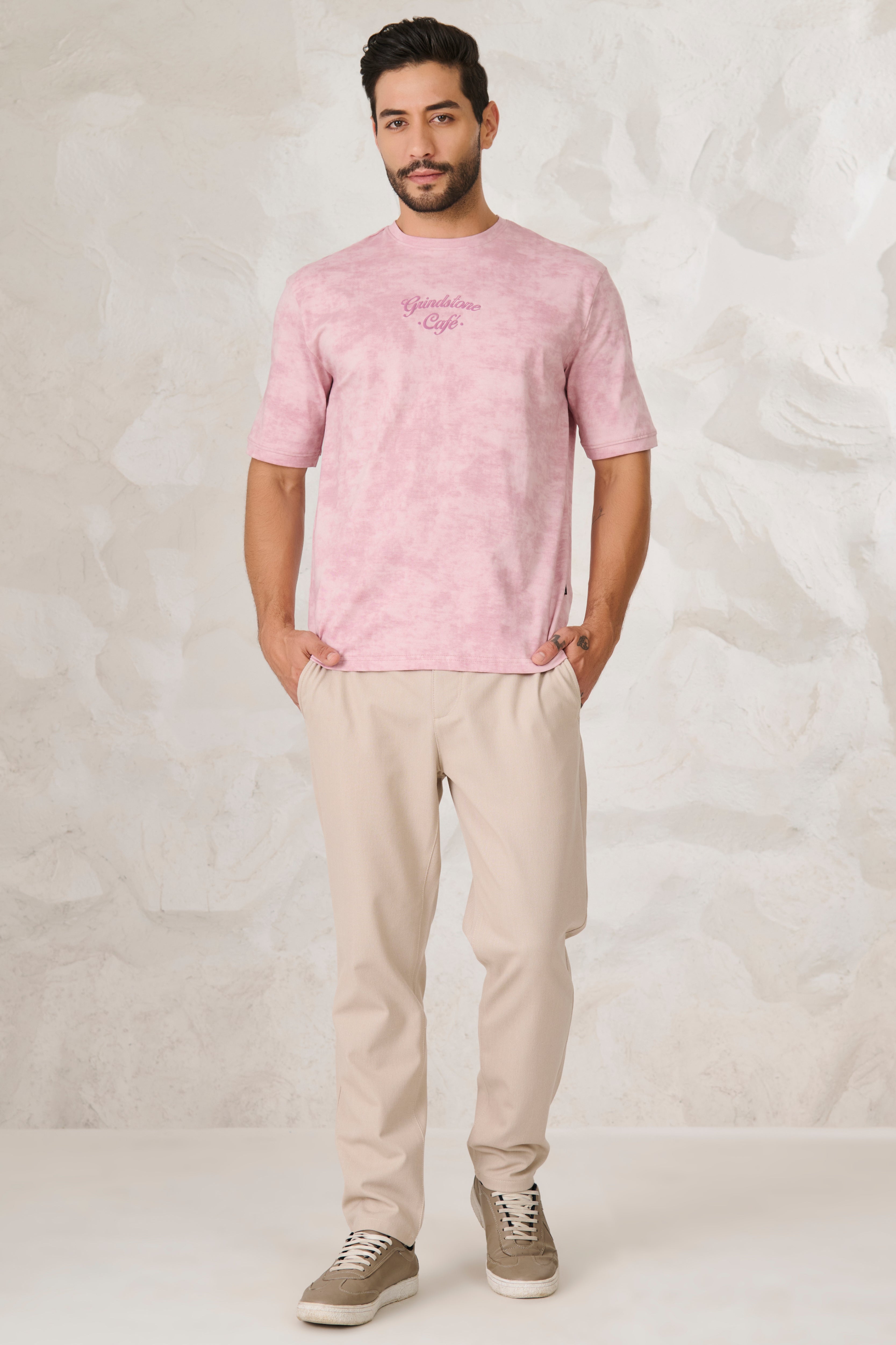 Buy Shibori Oversized Fit T-Shirt - Pink Online Shopping view 2