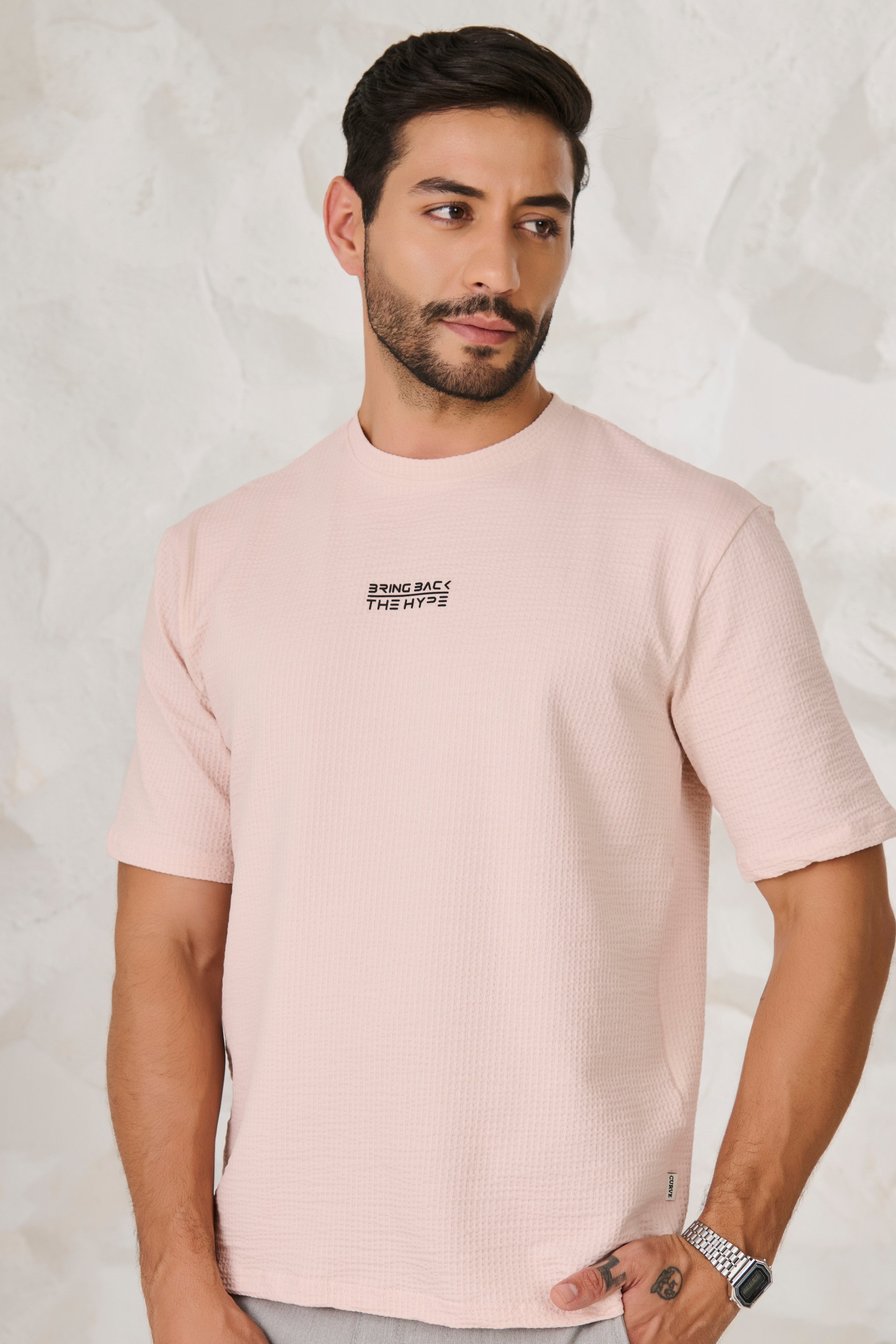 Buy Seer Sucker Textured Oversized T-Shirt - Pink Online Shopping view 1