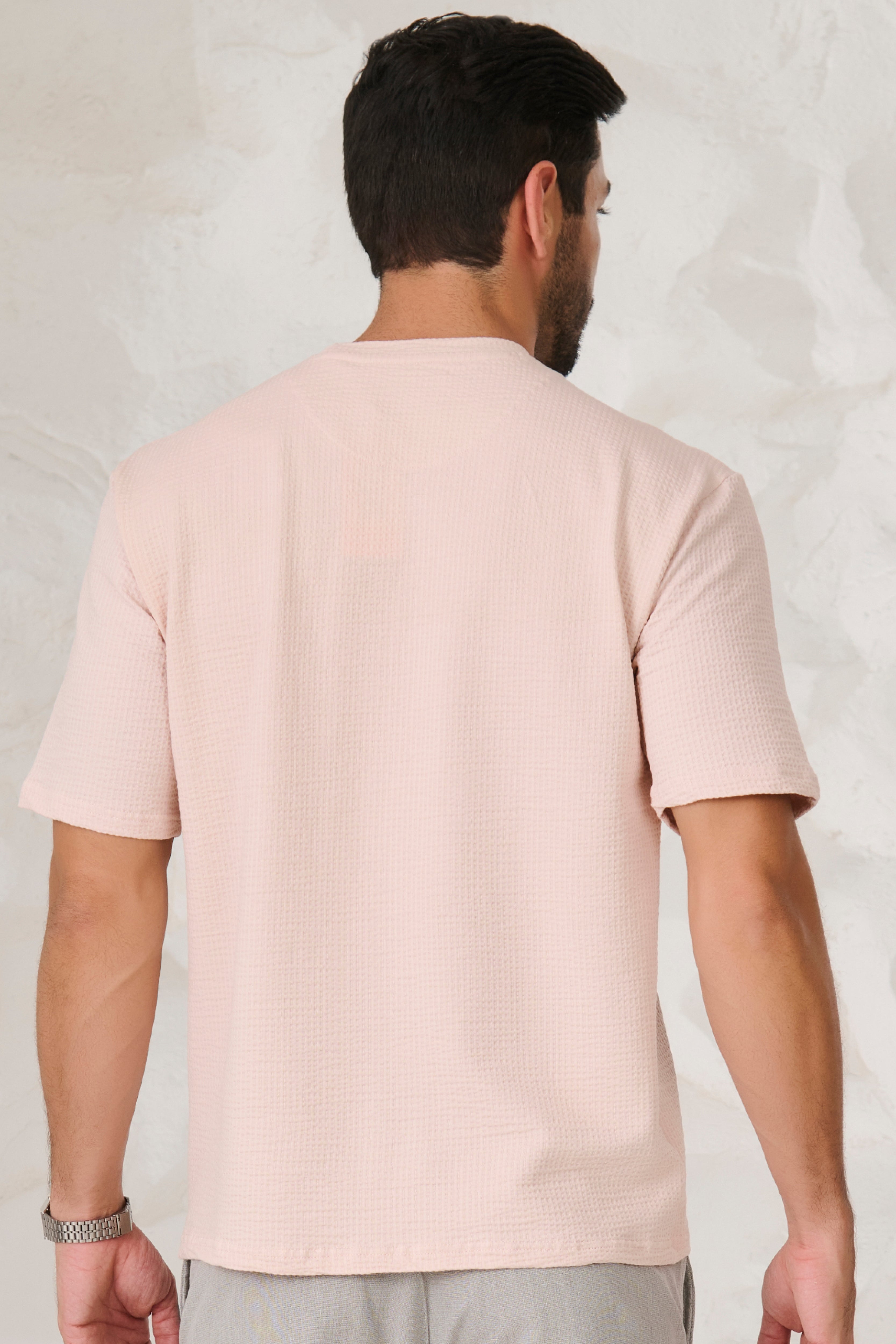 Buy Seer Sucker Textured Oversized T-Shirt - Pink Online Shopping view 3