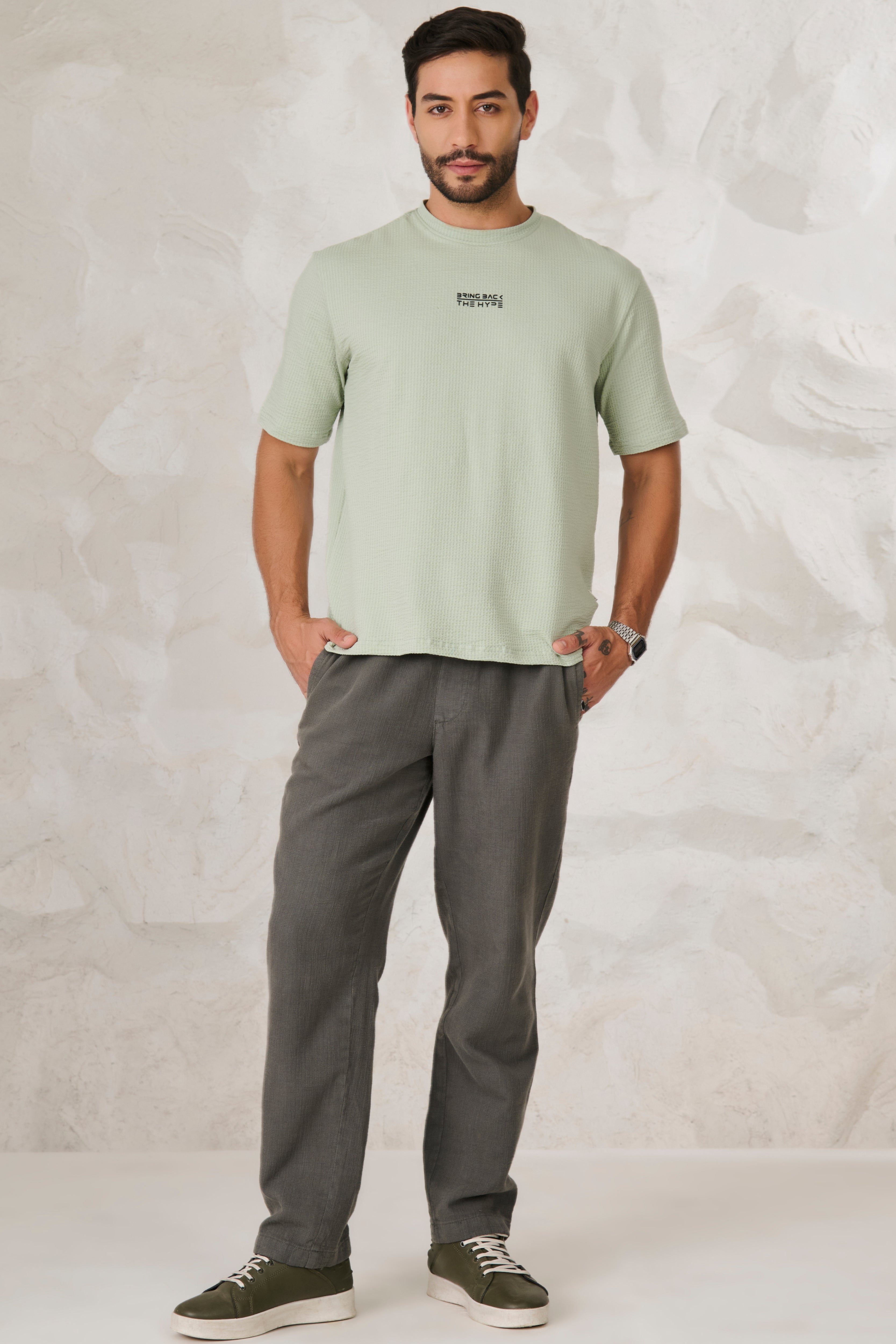 Buy Seer Sucker Textured Oversized T-Shirt - Pista Online Shopping view 5