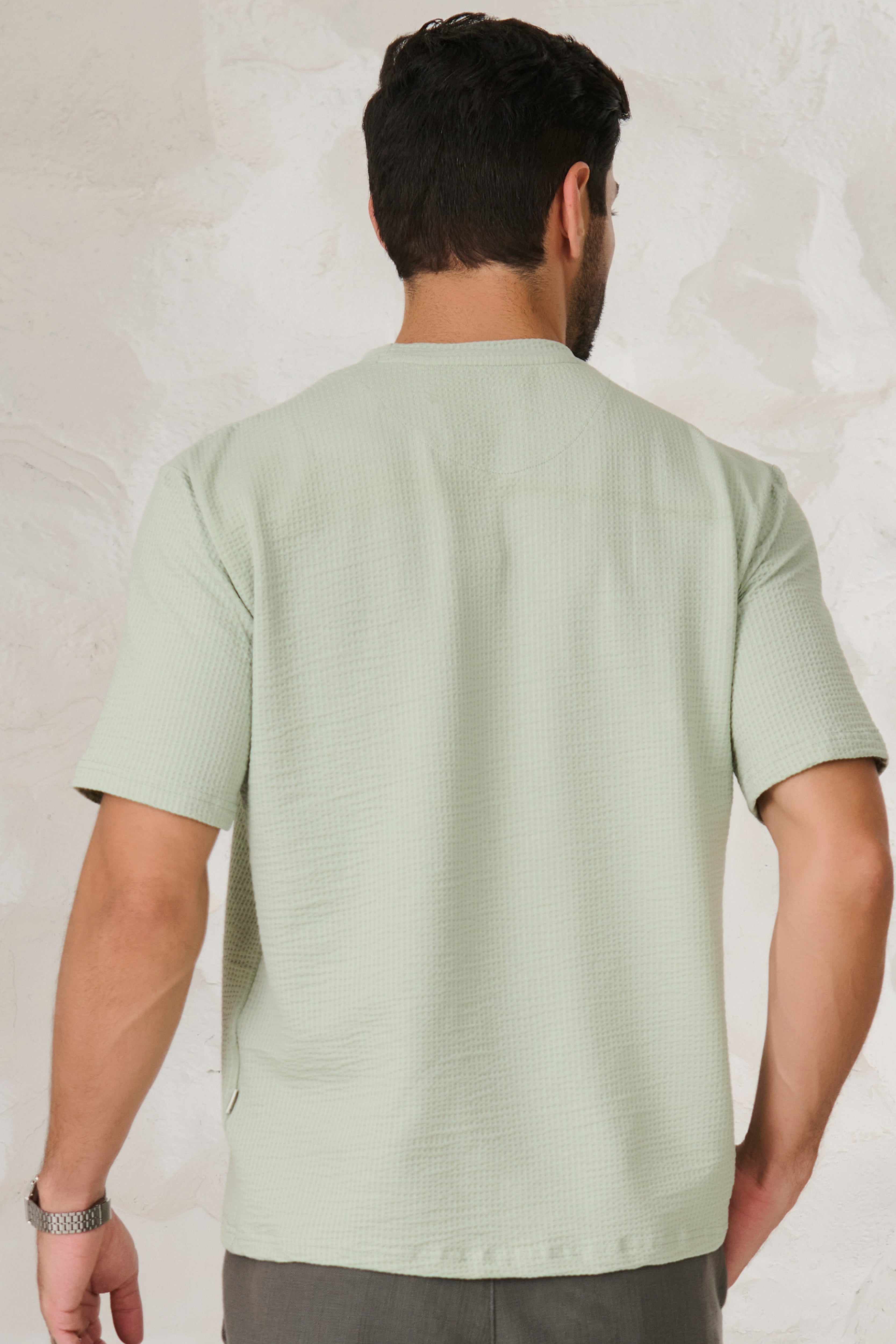 Buy Seer Sucker Textured Oversized T-Shirt - Pista Online Shopping view 3