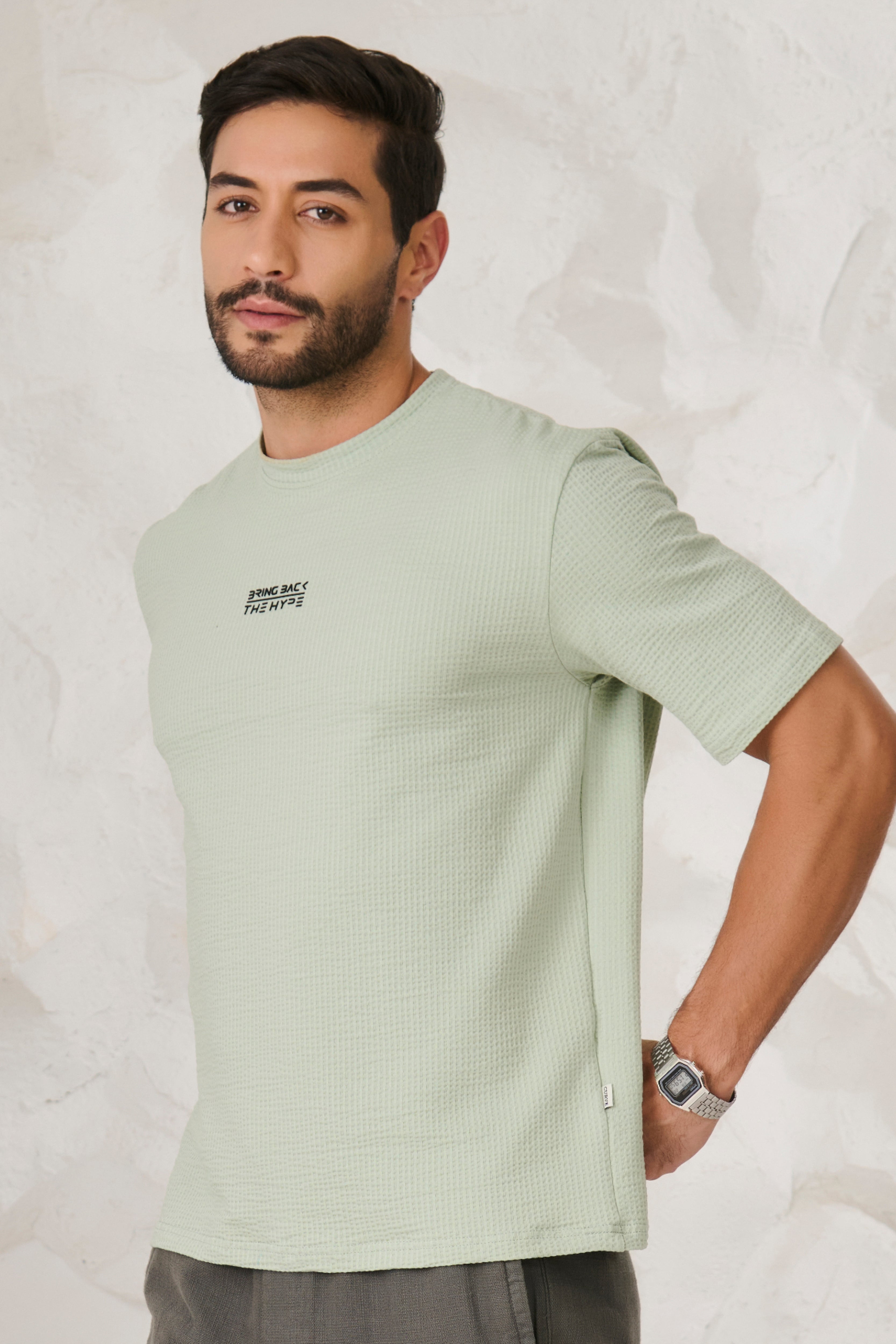 Buy Seer Sucker Textured Oversized T-Shirt - Pista Online Shopping view 2