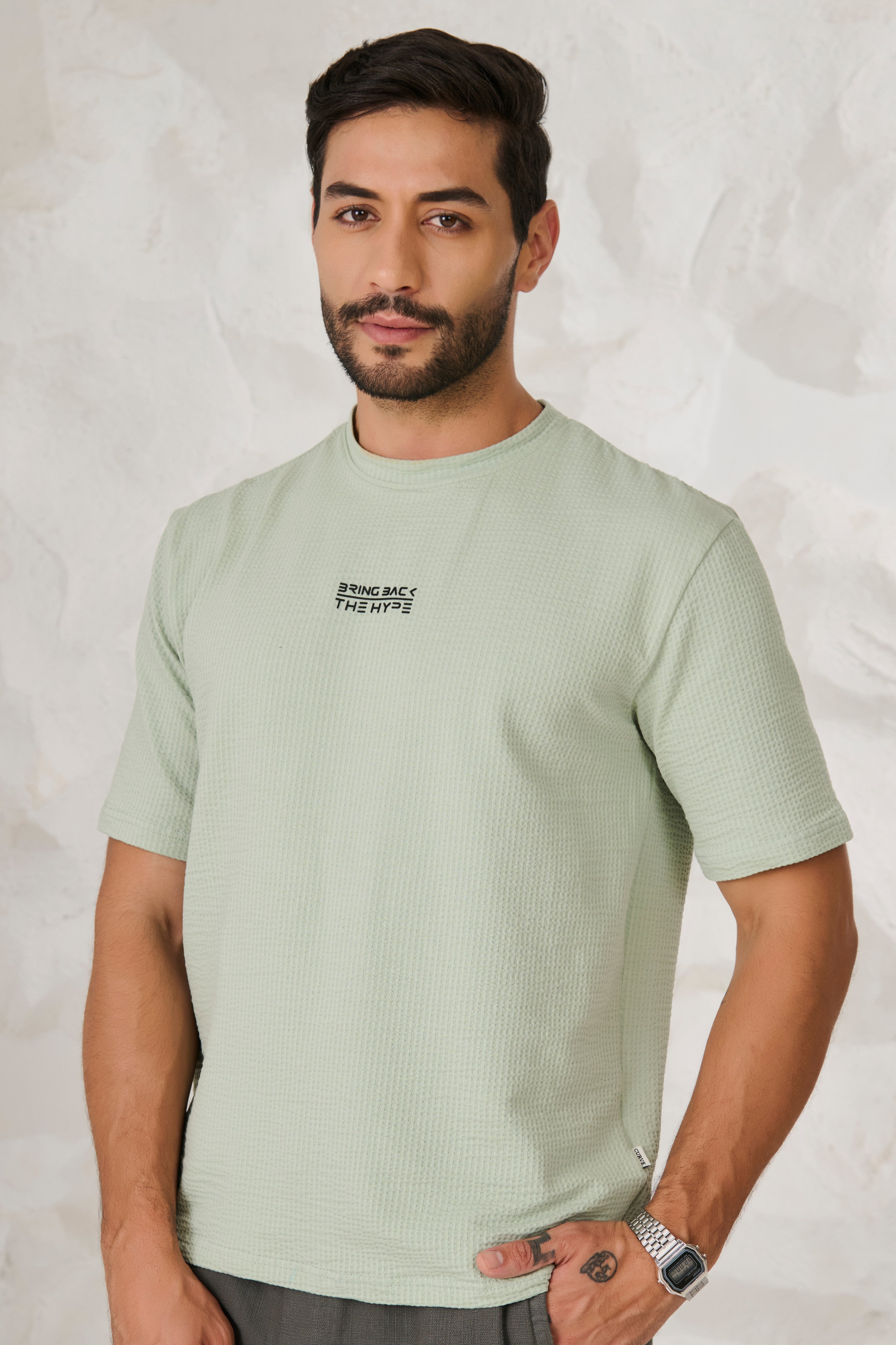 Buy Seer Sucker Textured Oversized T-Shirt - Pista Online Shopping view 1