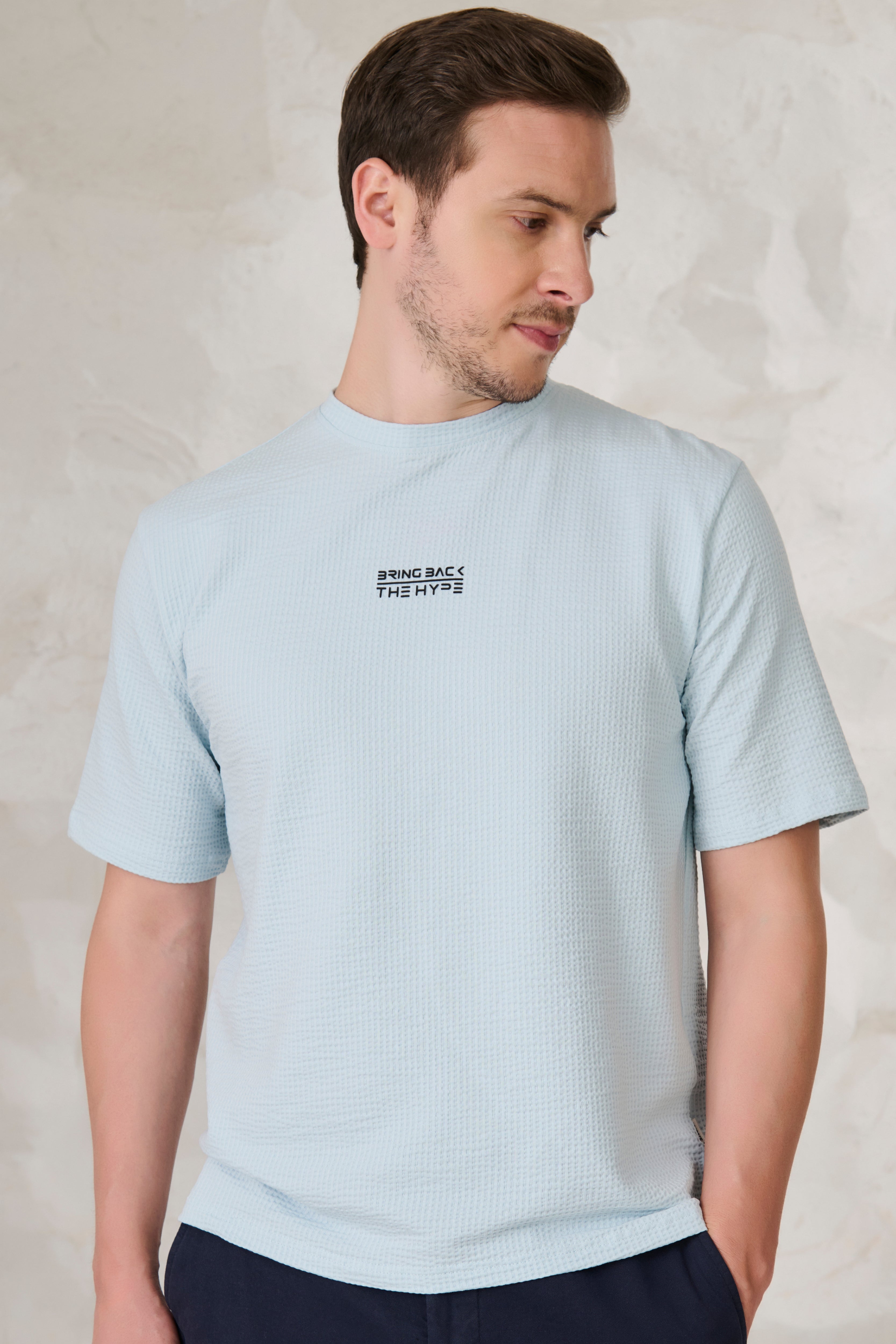 Buy Seer Sucker Textured T-Shirt - Sky Blue Online Shopping view 1