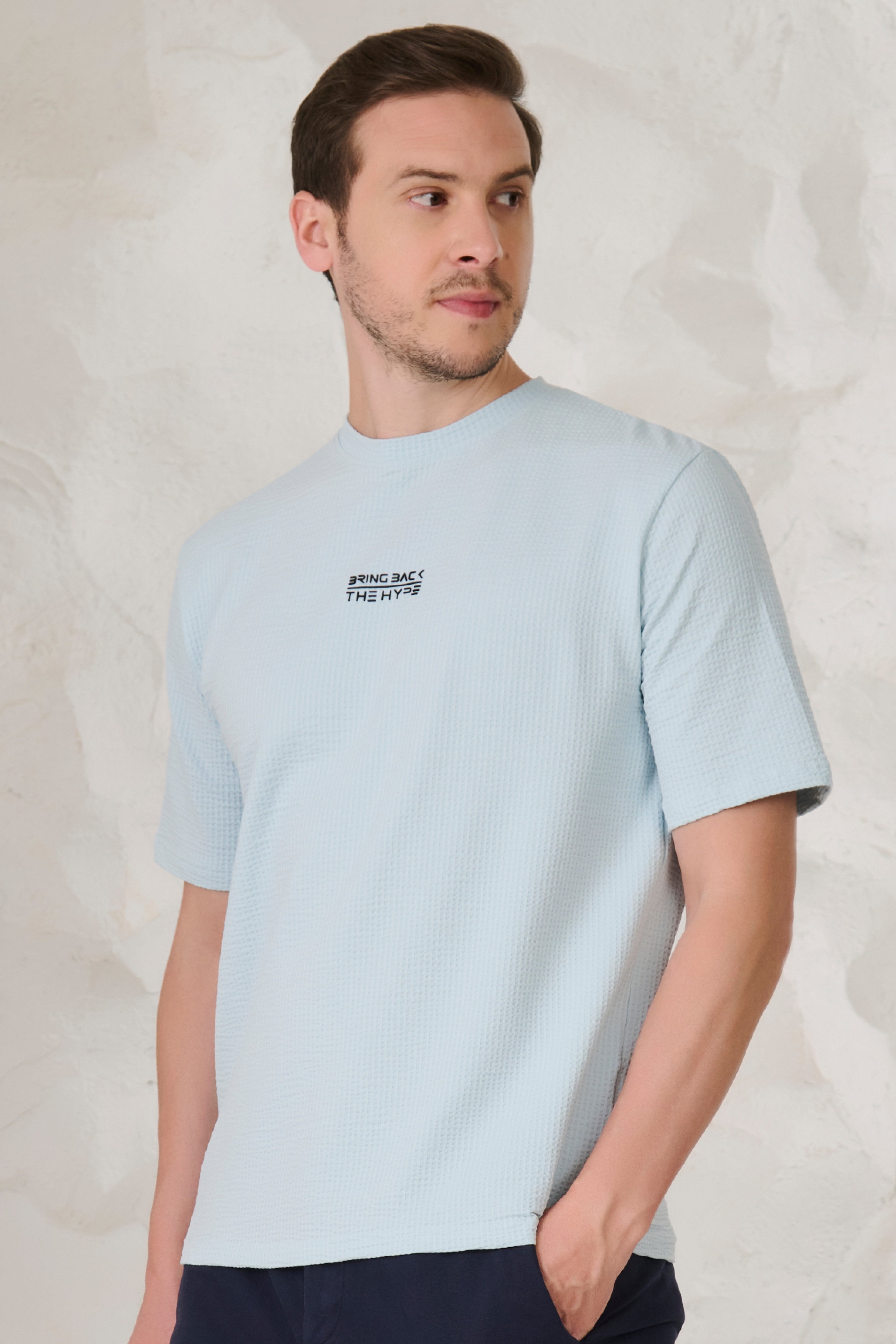 Buy Seer Sucker Textured T-Shirt - Sky Blue Online Shopping view 2
