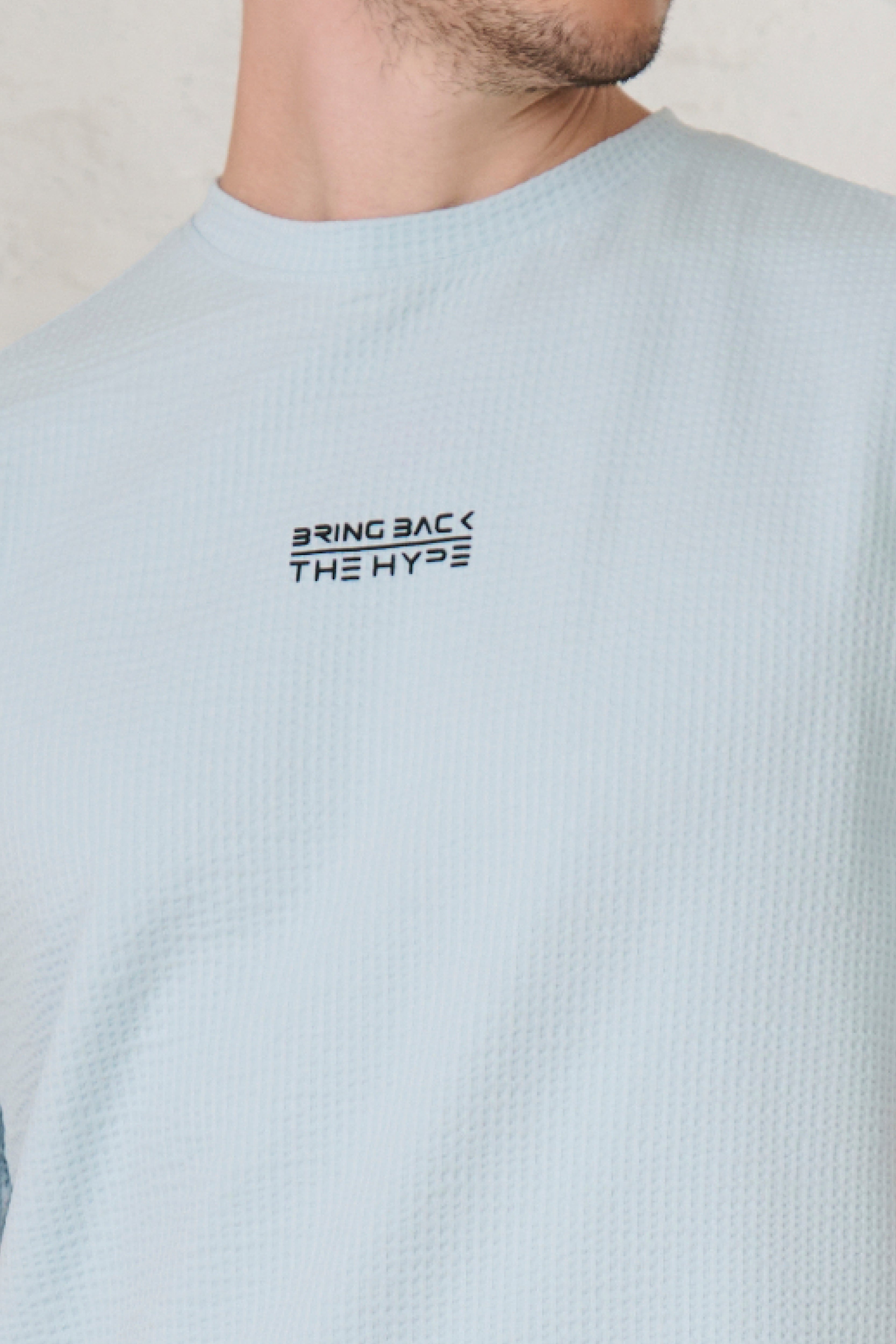 Buy Seer Sucker Textured T-Shirt - Sky Blue Online Shopping view 4